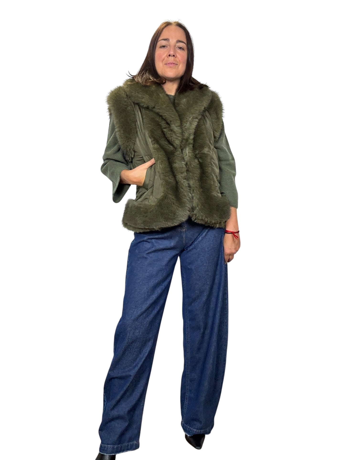 GILET PELO VERDE MILITARE TENSIONE IN