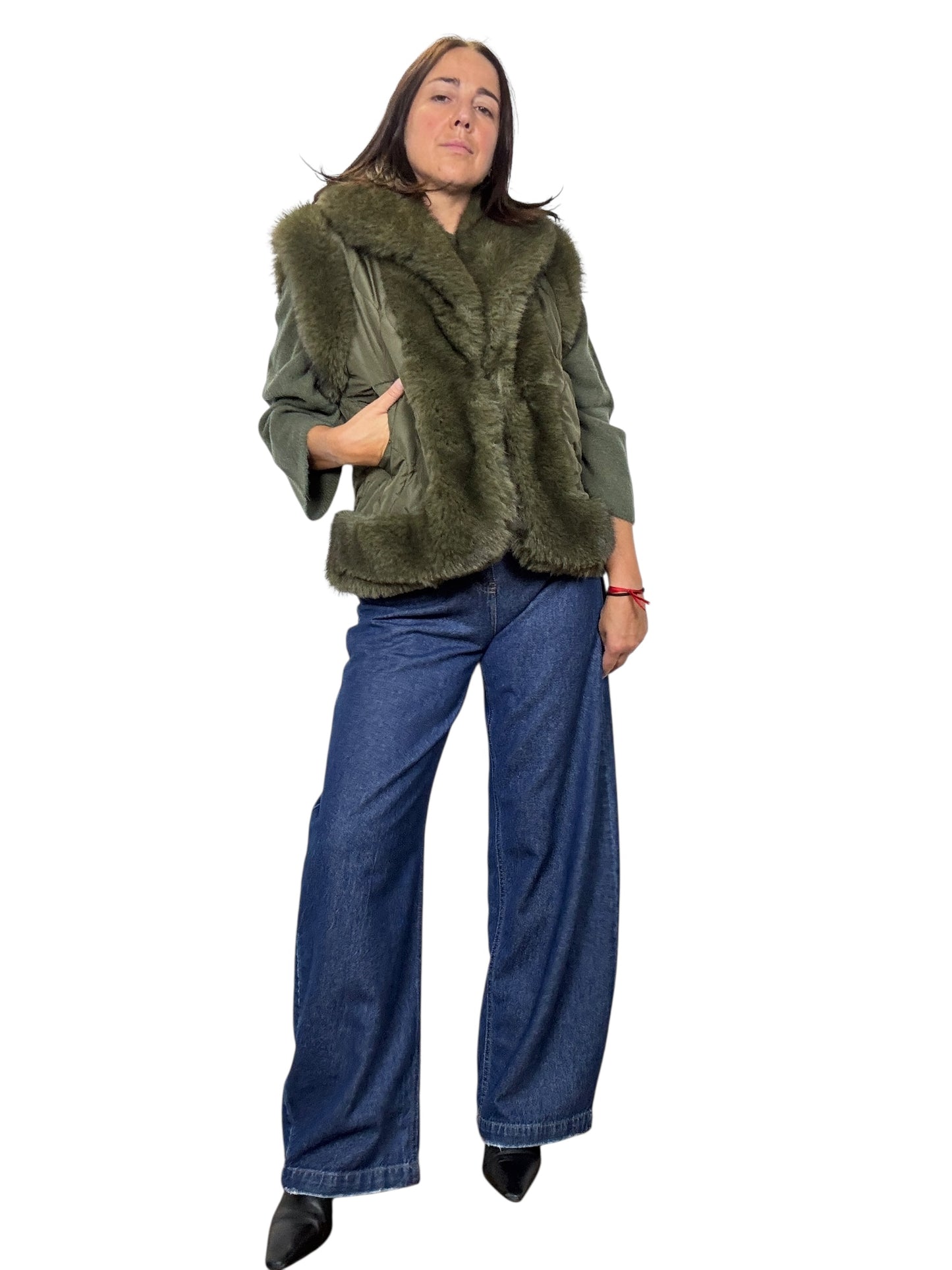 GILET PELO VERDE MILITARE TENSIONE IN