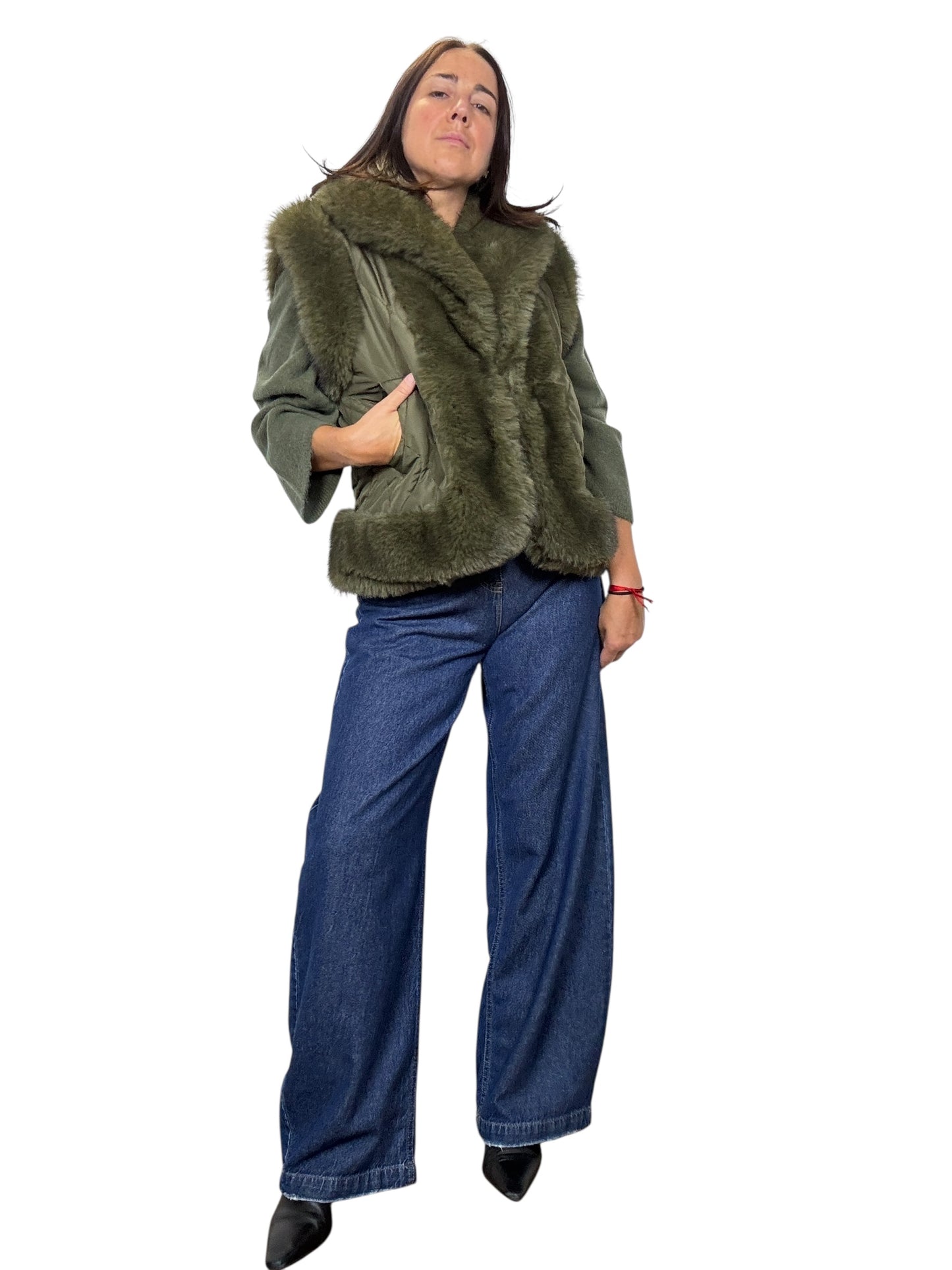 GILET PELO VERDE MILITARE TENSIONE IN