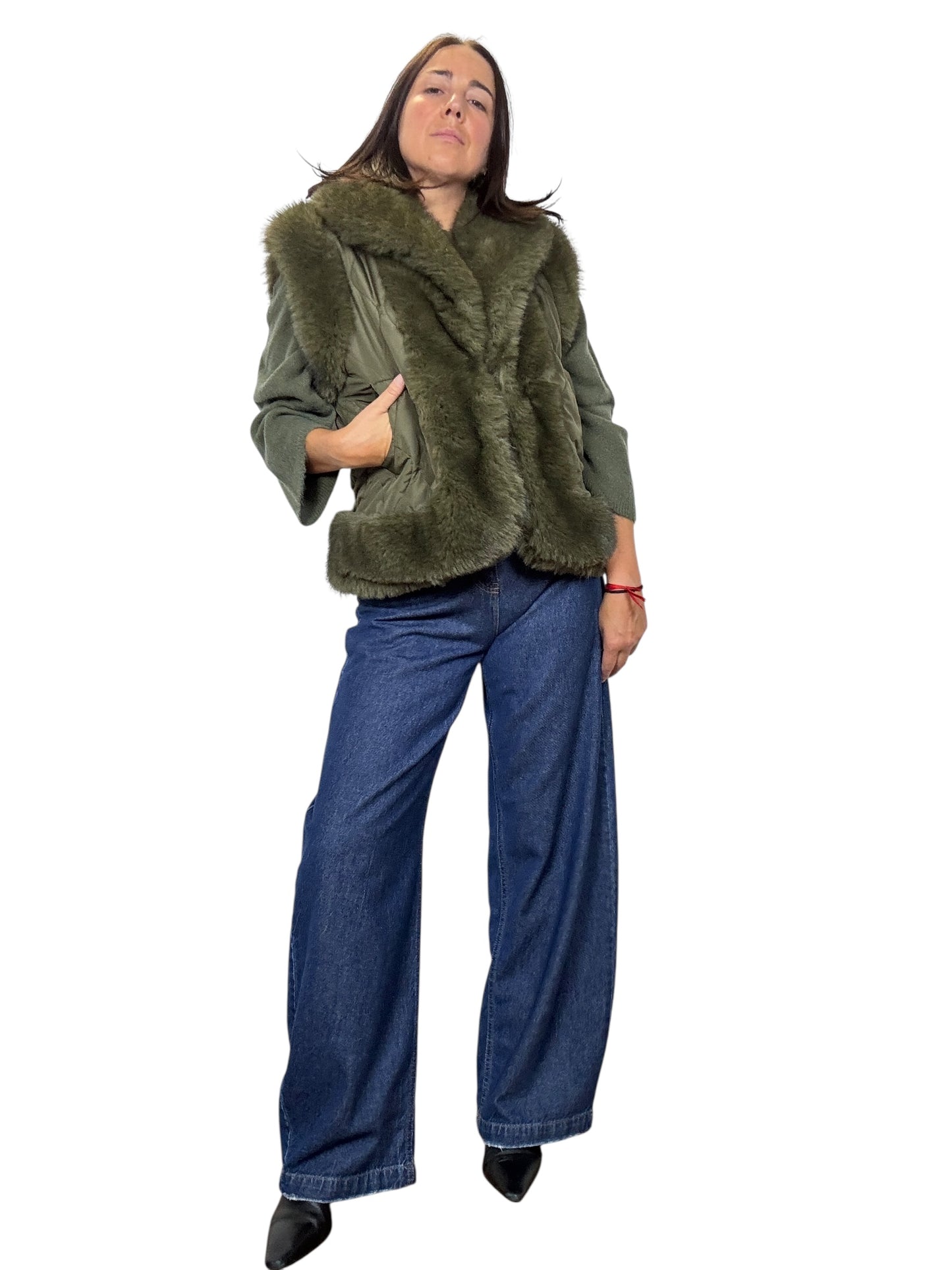 GILET PELO VERDE MILITARE TENSIONE IN