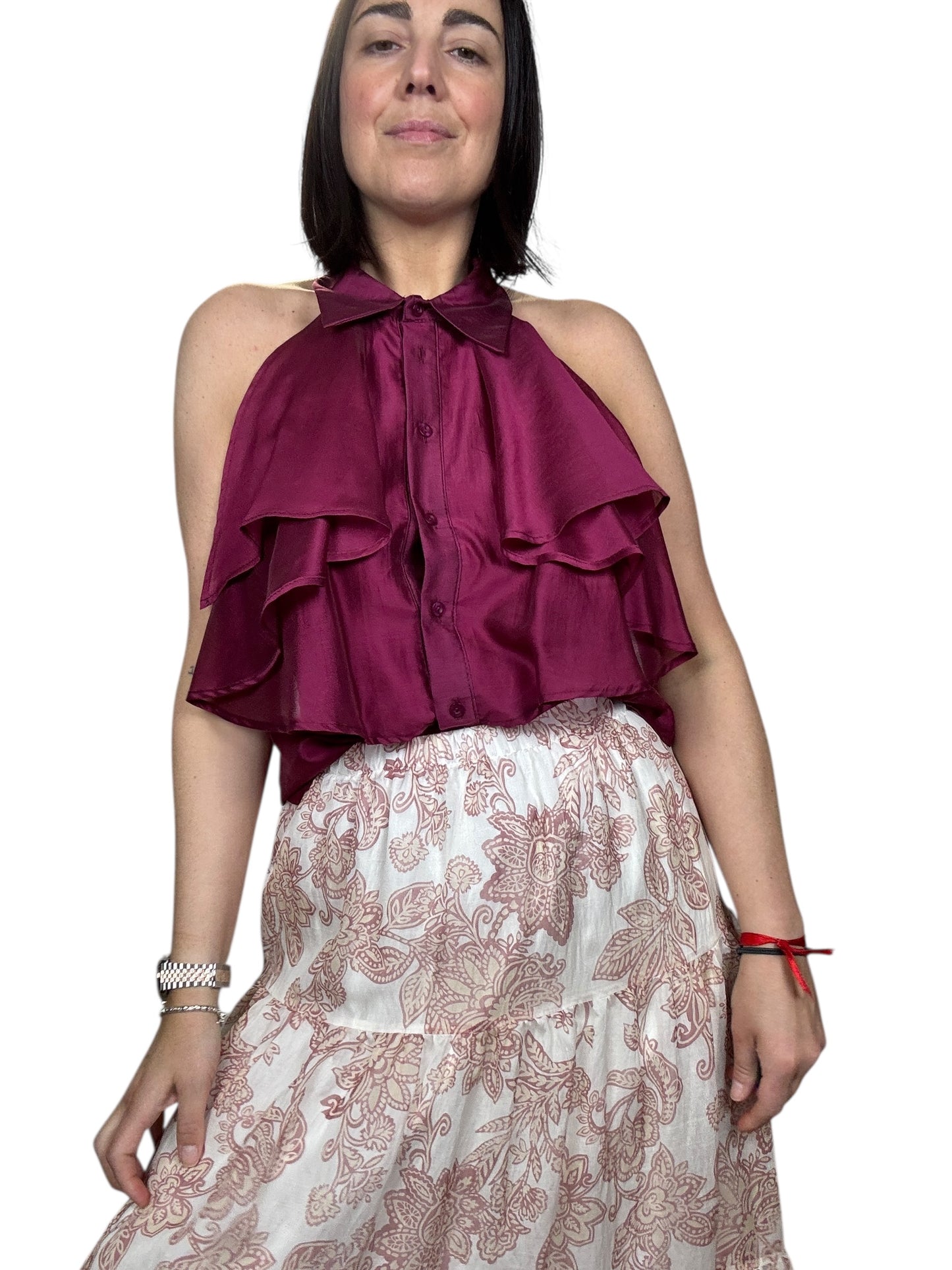 CAMICIA SCOLLO ALL'AMERICANA CON VOLANT HAVEONE