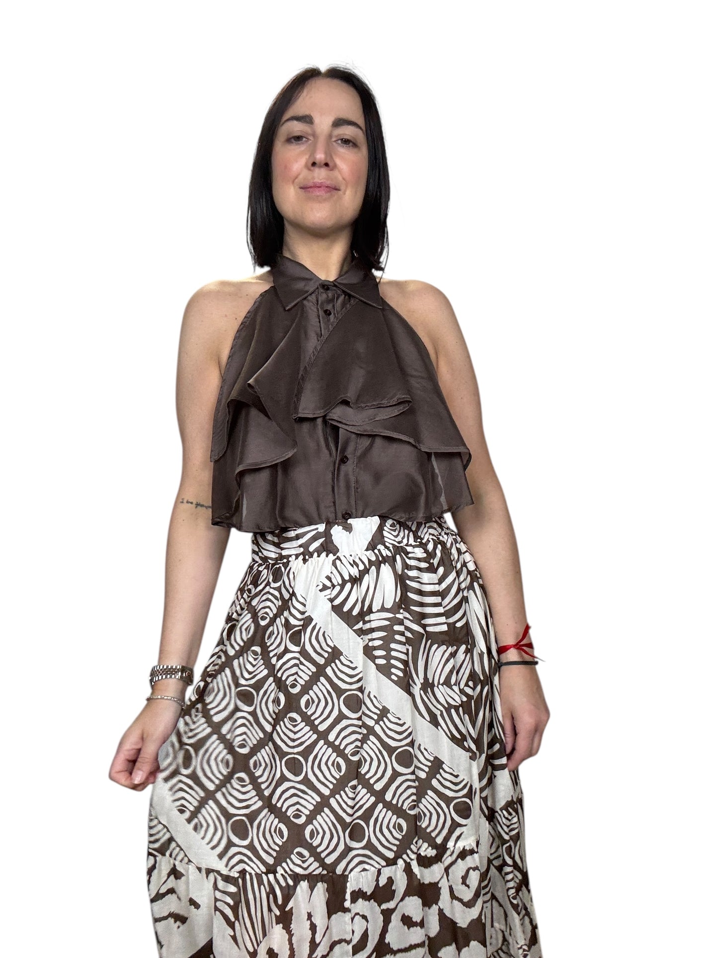 CAMICIA SCOLLO ALL'AMERICANA CON VOLANT HAVEONE