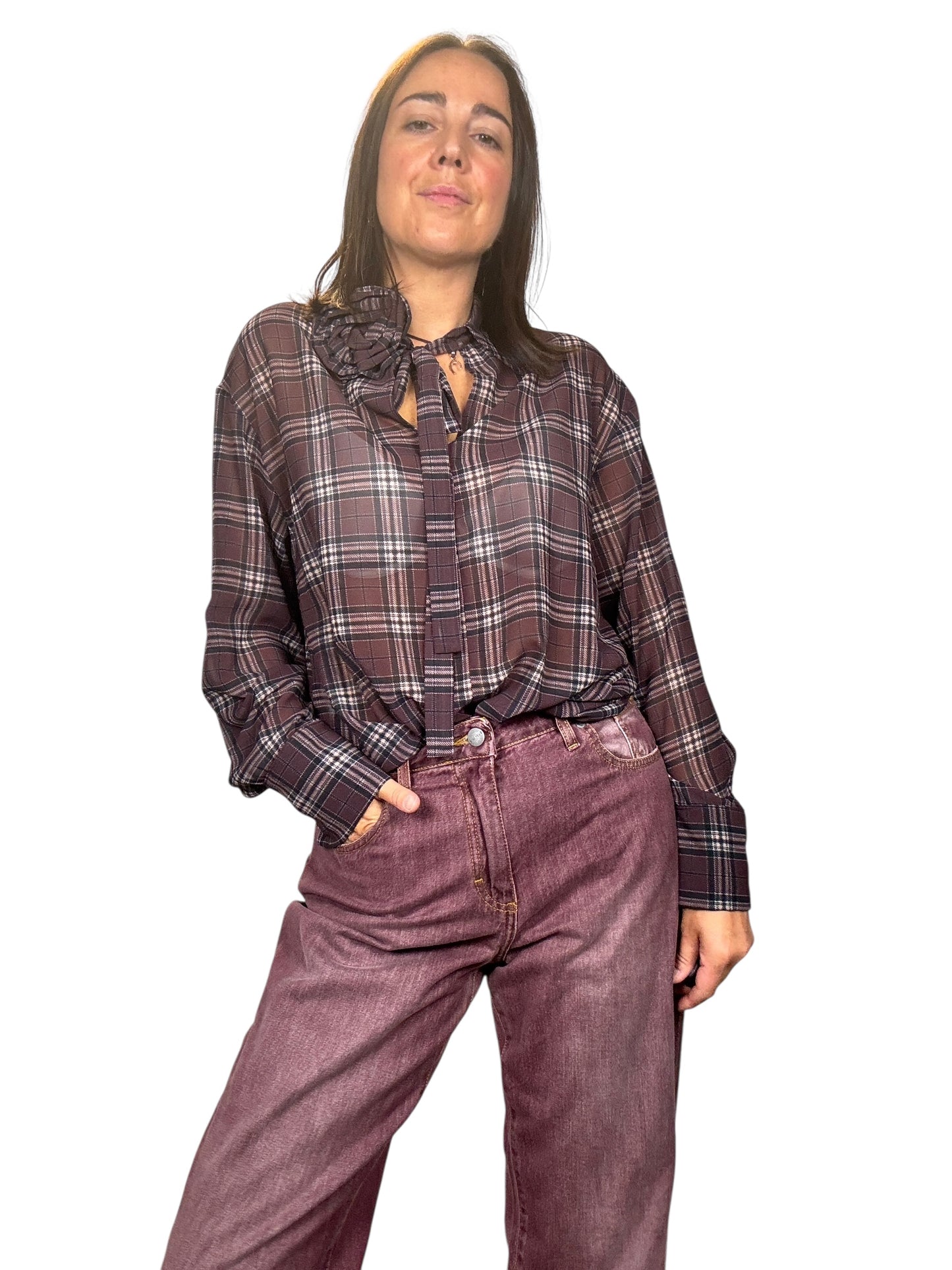 CAMICIA A QUADRI CON APPLICAZIONE SUSY MIX
