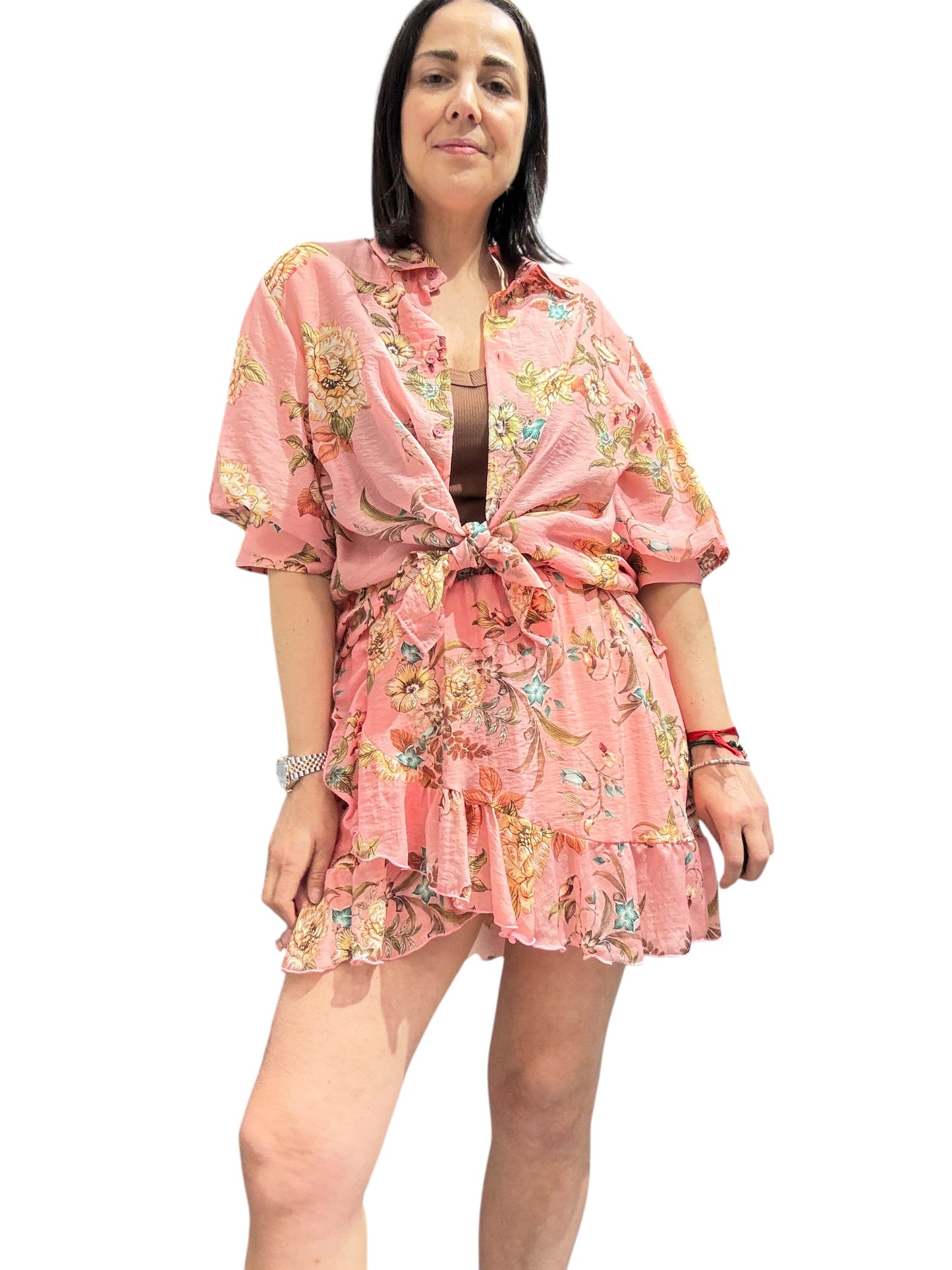 CAMICIA MANICA A SBUFFO FONDO ROSA VICOLO