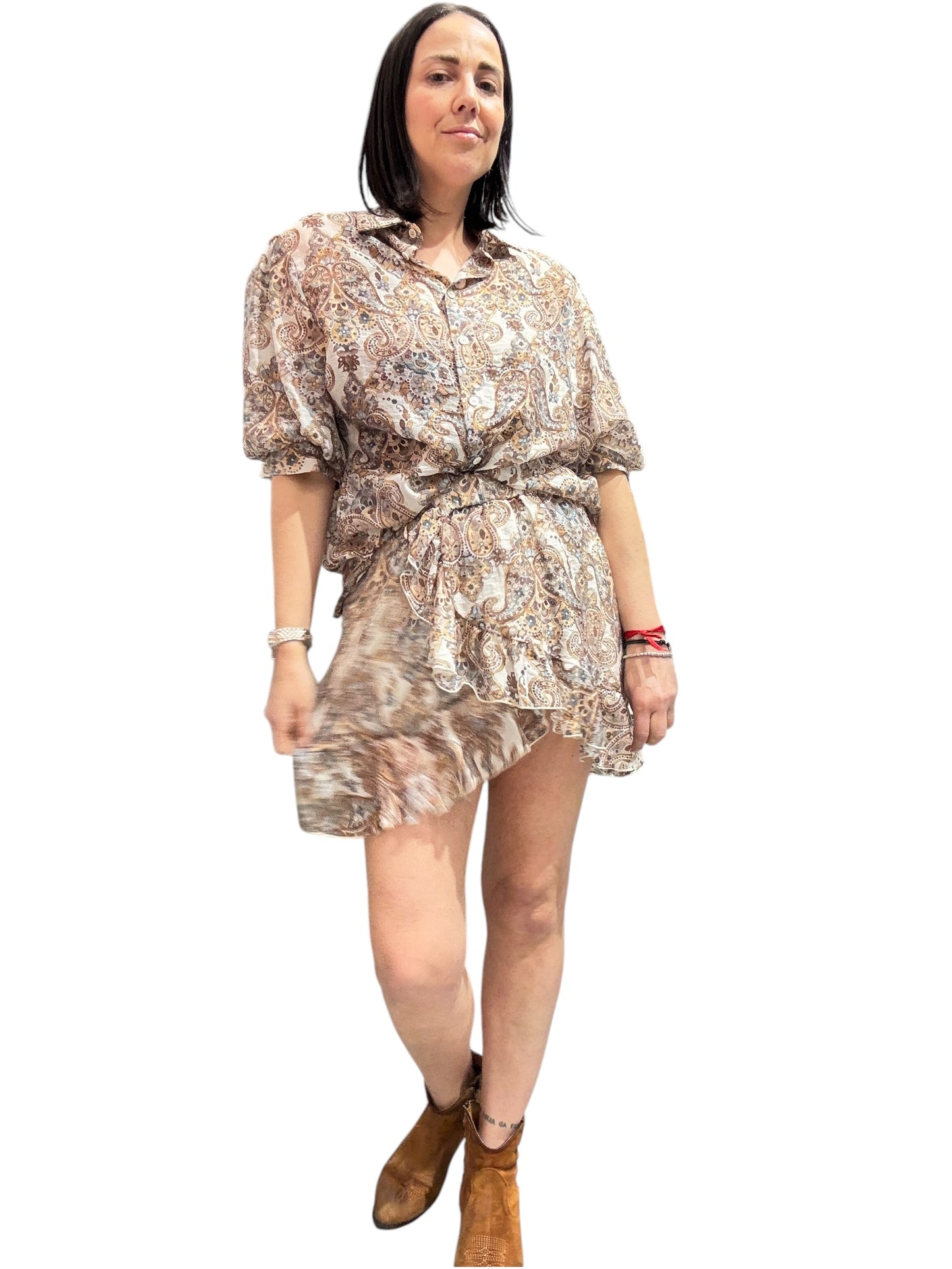 CAMICIA MANICA A SBUFFO FONDO MARRONE
