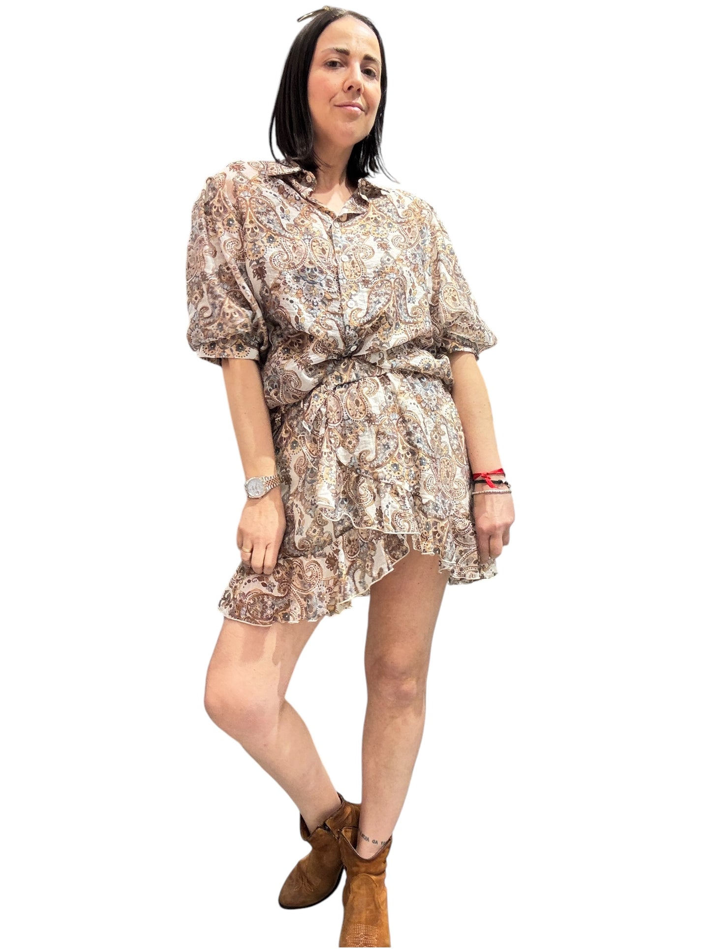 CAMICIA MANICA A SBUFFO FONDO MARRONE