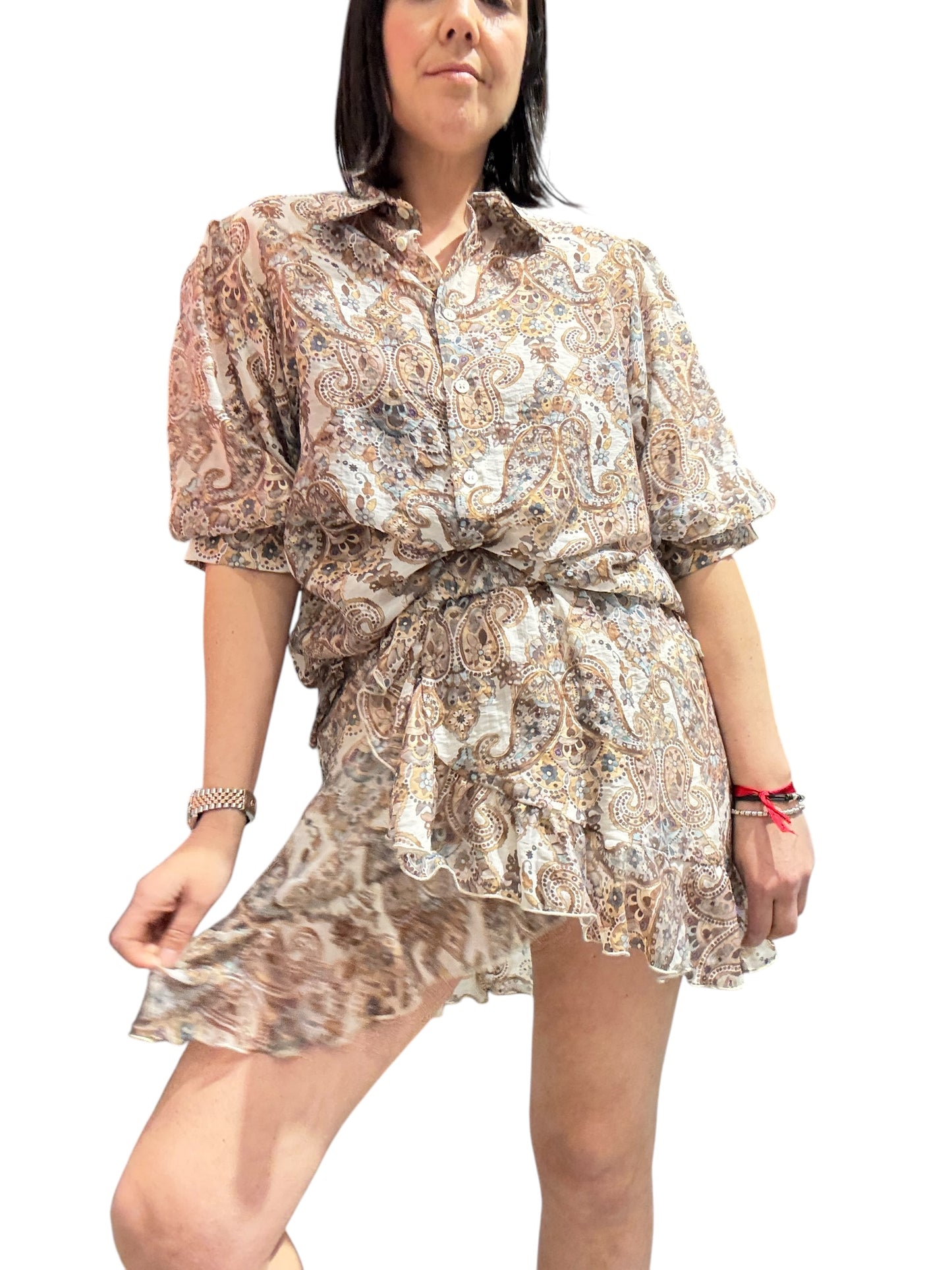 CAMICIA MANICA A SBUFFO FONDO MARRONE