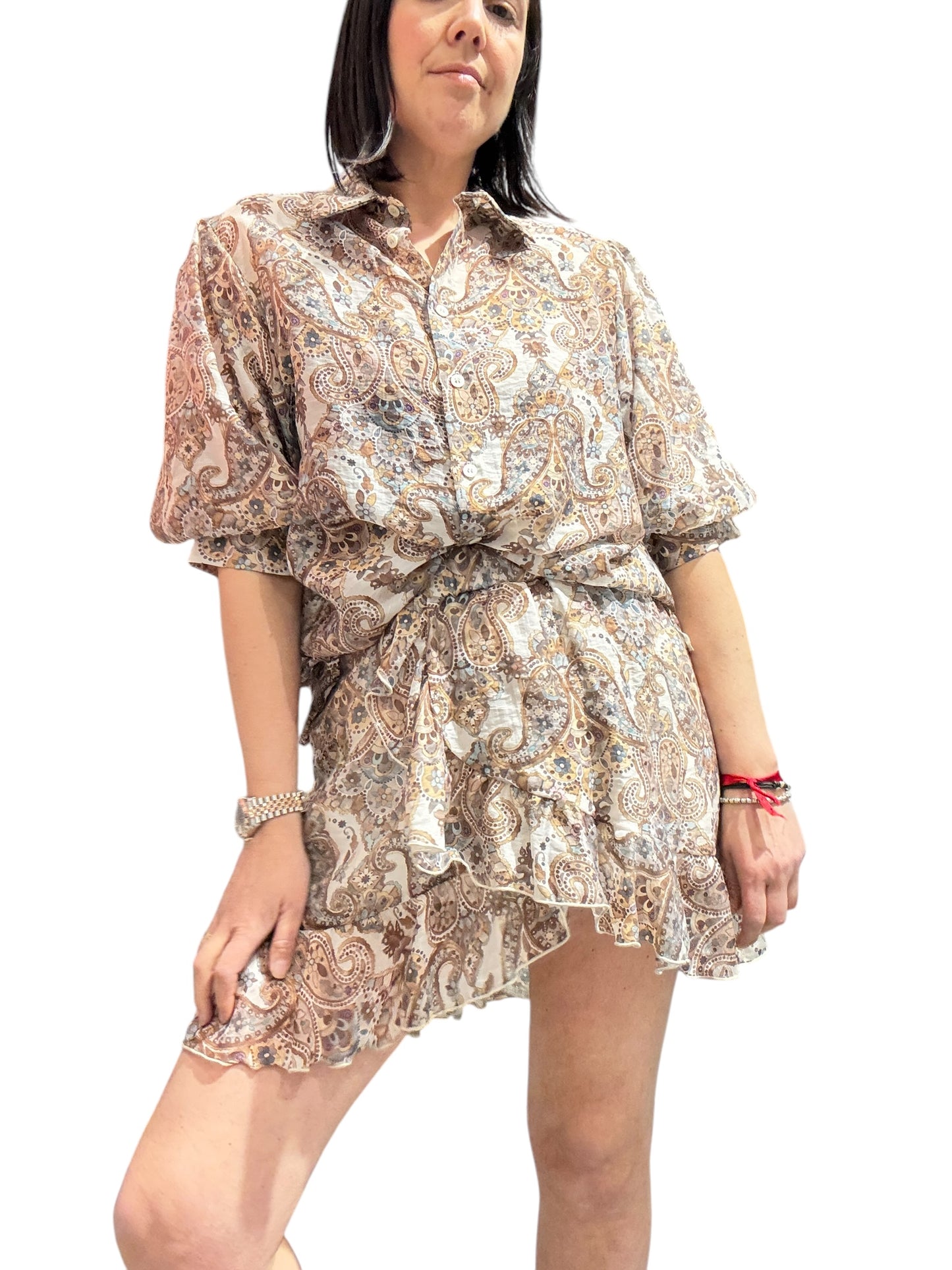 CAMICIA MANICA A SBUFFO FONDO MARRONE
