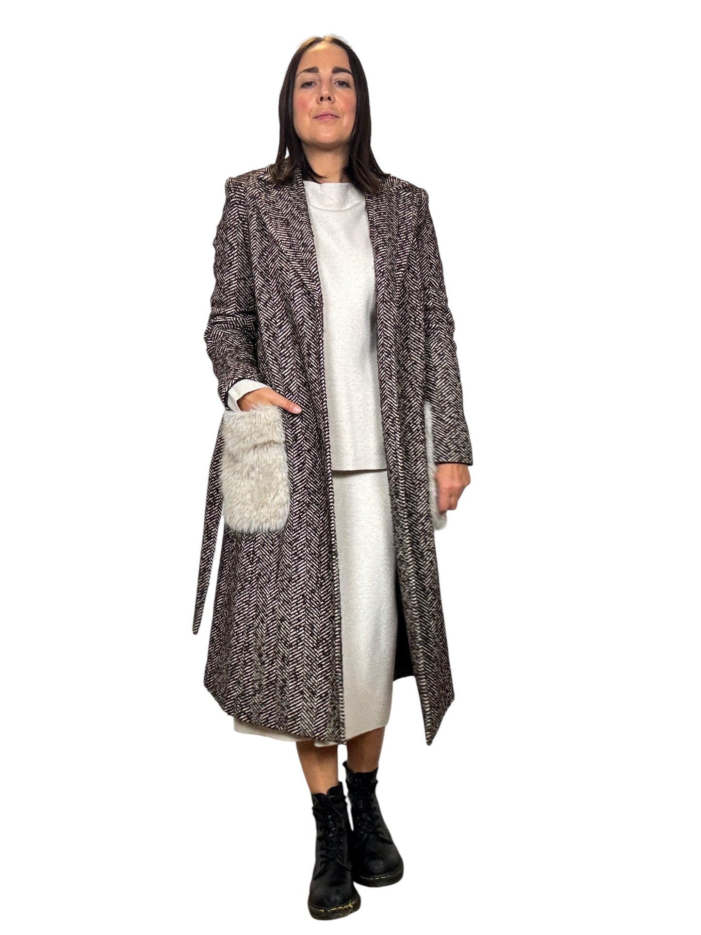 CAPPOTTO SPINATO CON TASCHE ON ECO-PELLICCIA SUSY MIX