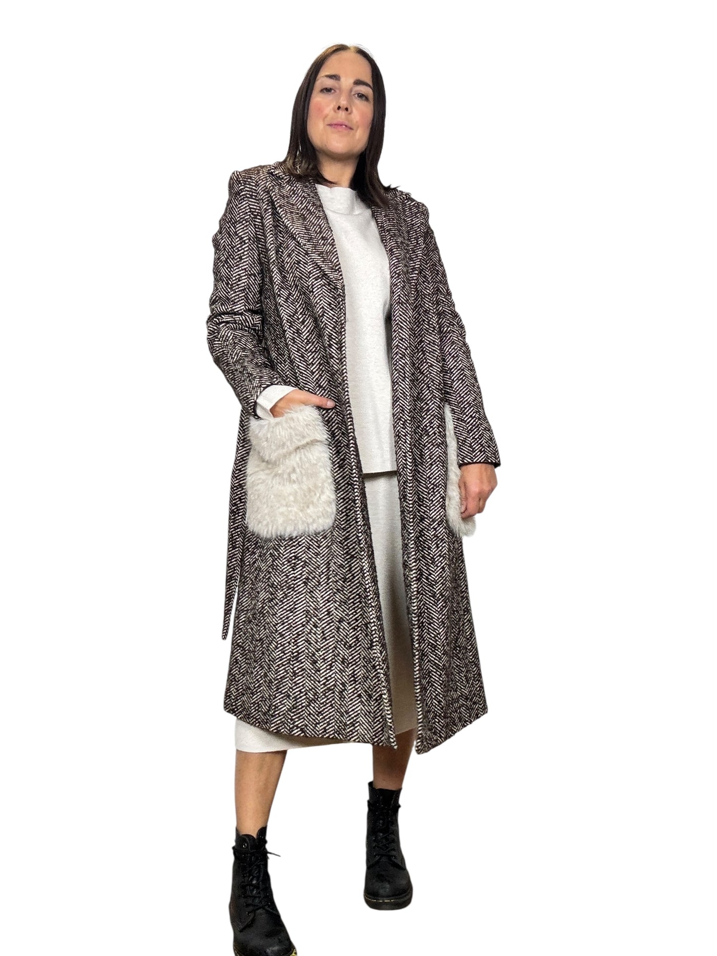 CAPPOTTO SPINATO CON TASCHE ON ECO-PELLICCIA SUSY MIX