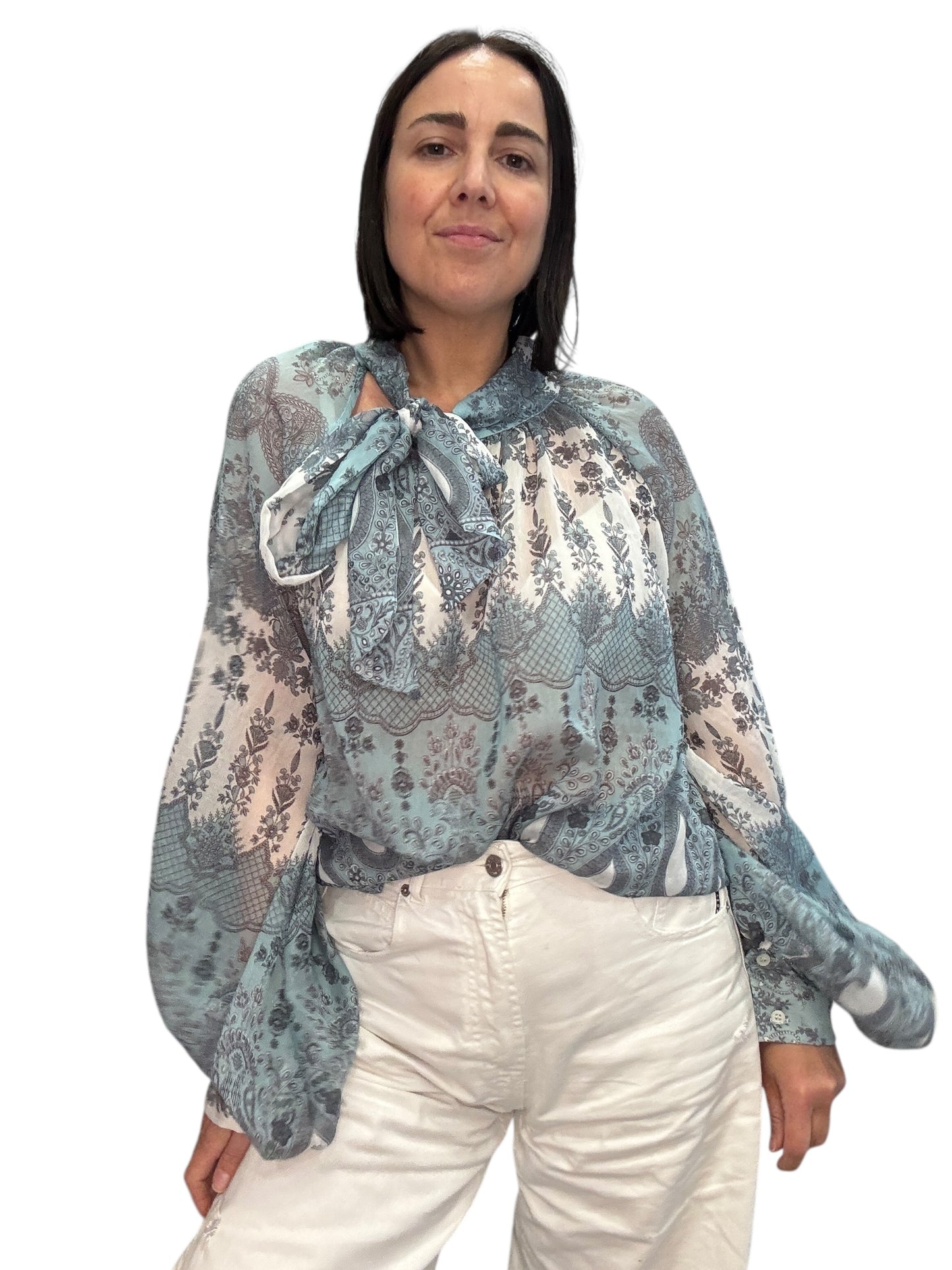 CAMICIA STAMPA ASTRATTA CON FIOCCO VICOLO