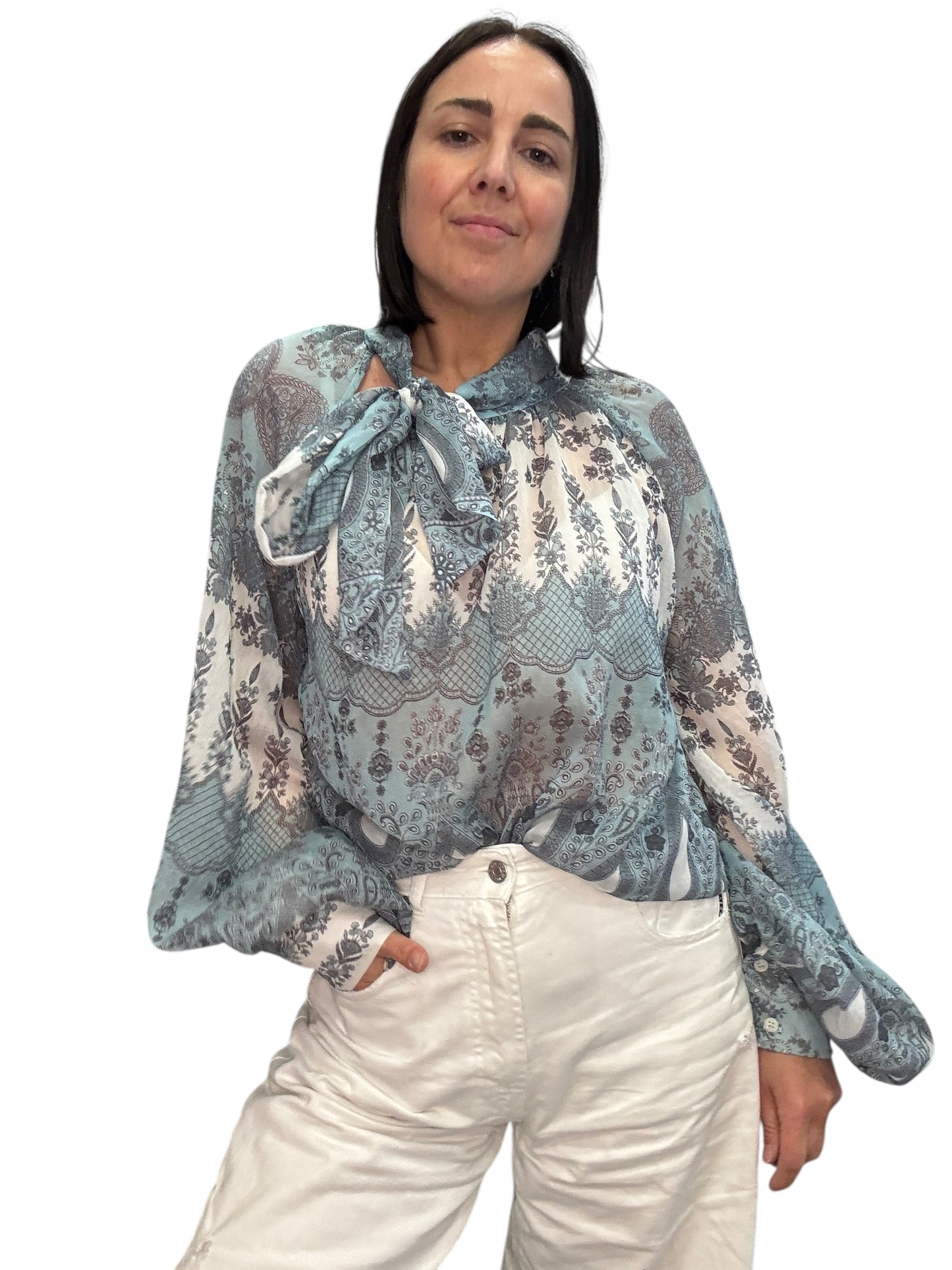 CAMICIA STAMPA ASTRATTA CON FIOCCO VICOLO