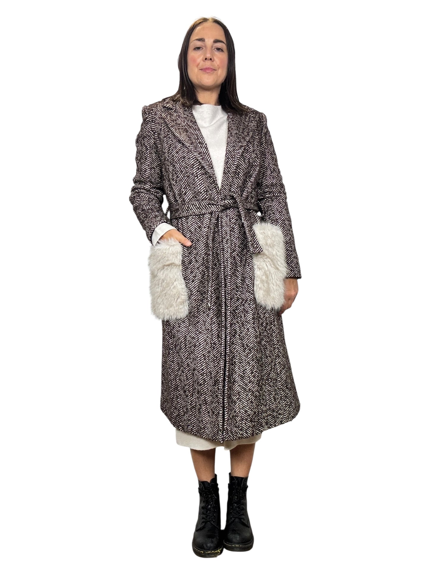 CAPPOTTO SPINATO CON TASCHE ON ECO-PELLICCIA SUSY MIX