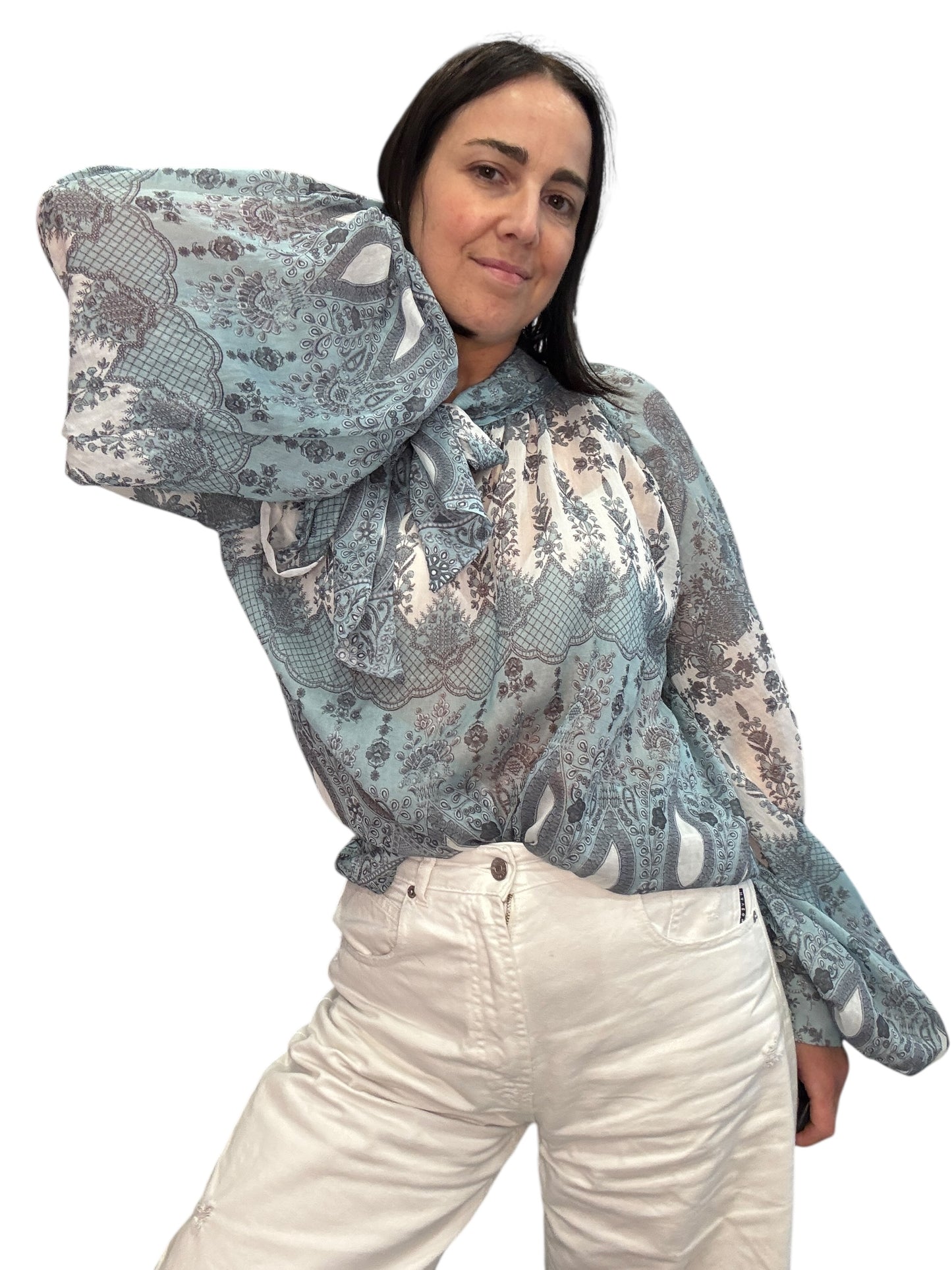 CAMICIA STAMPA ASTRATTA CON FIOCCO VICOLO