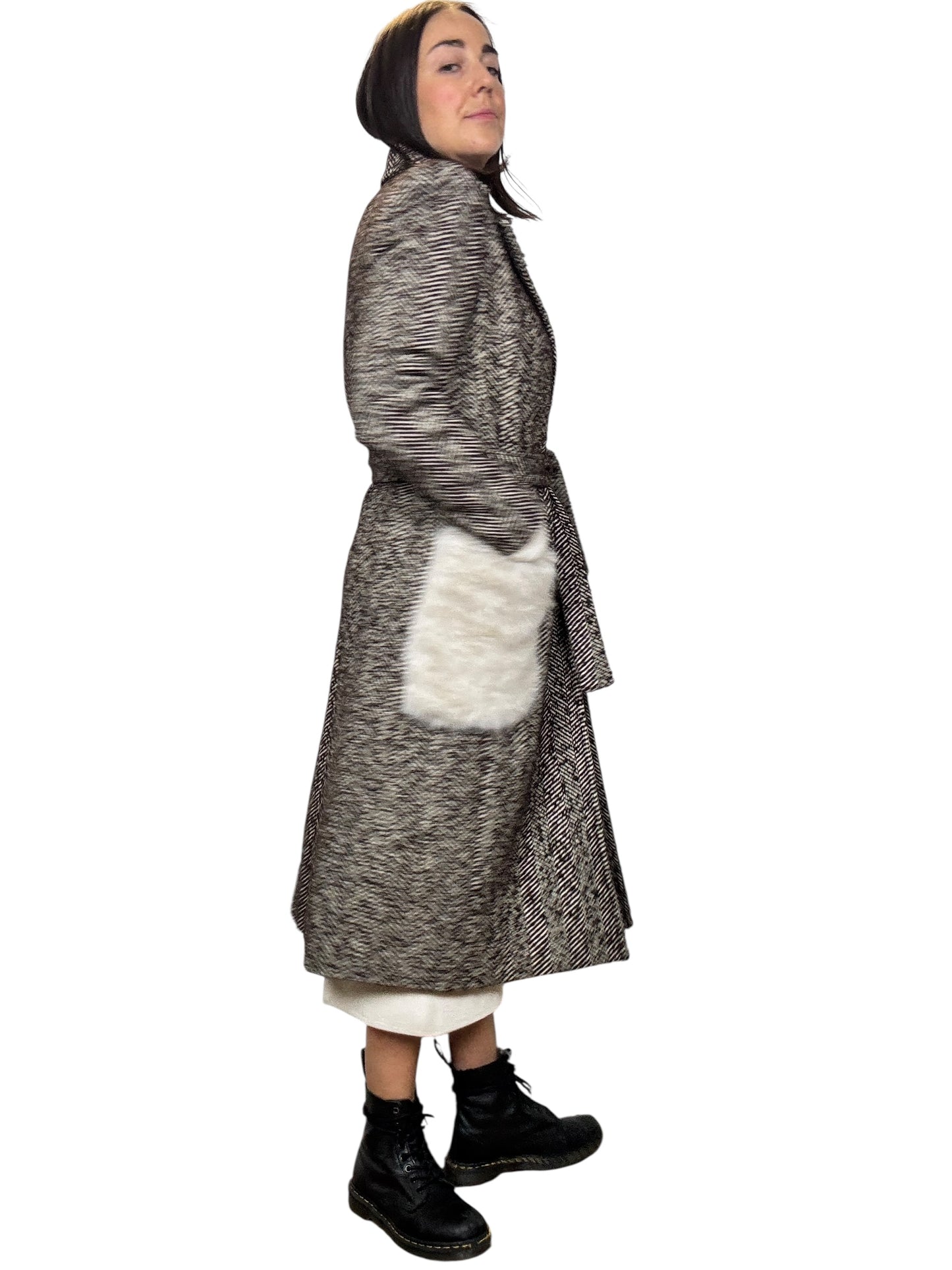 CAPPOTTO SPINATO CON TASCHE ON ECO-PELLICCIA SUSY MIX