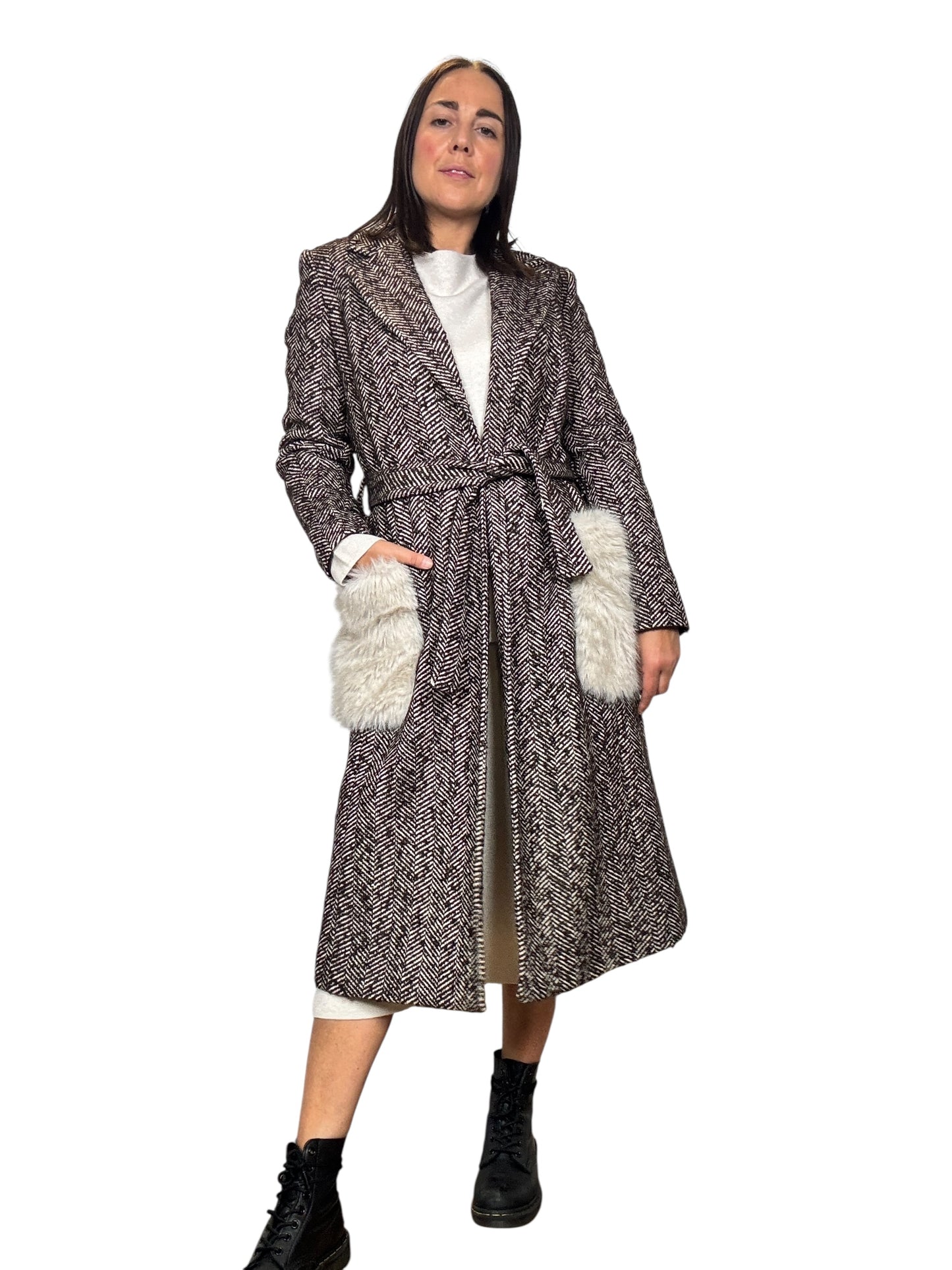 CAPPOTTO SPINATO CON TASCHE ON ECO-PELLICCIA SUSY MIX