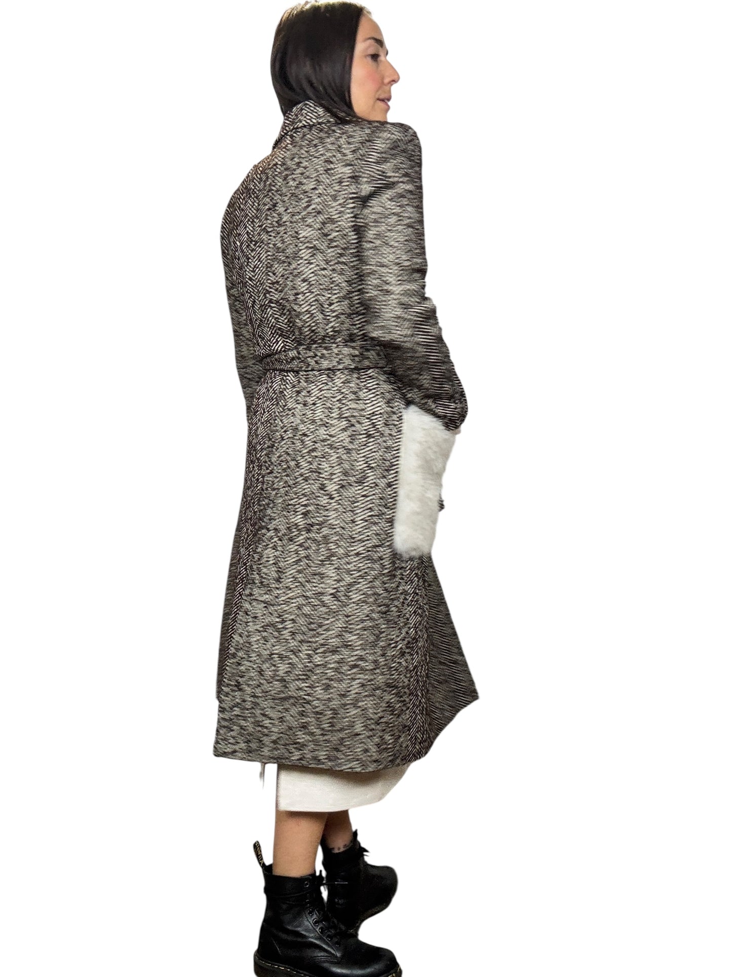 CAPPOTTO SPINATO CON TASCHE ON ECO-PELLICCIA SUSY MIX