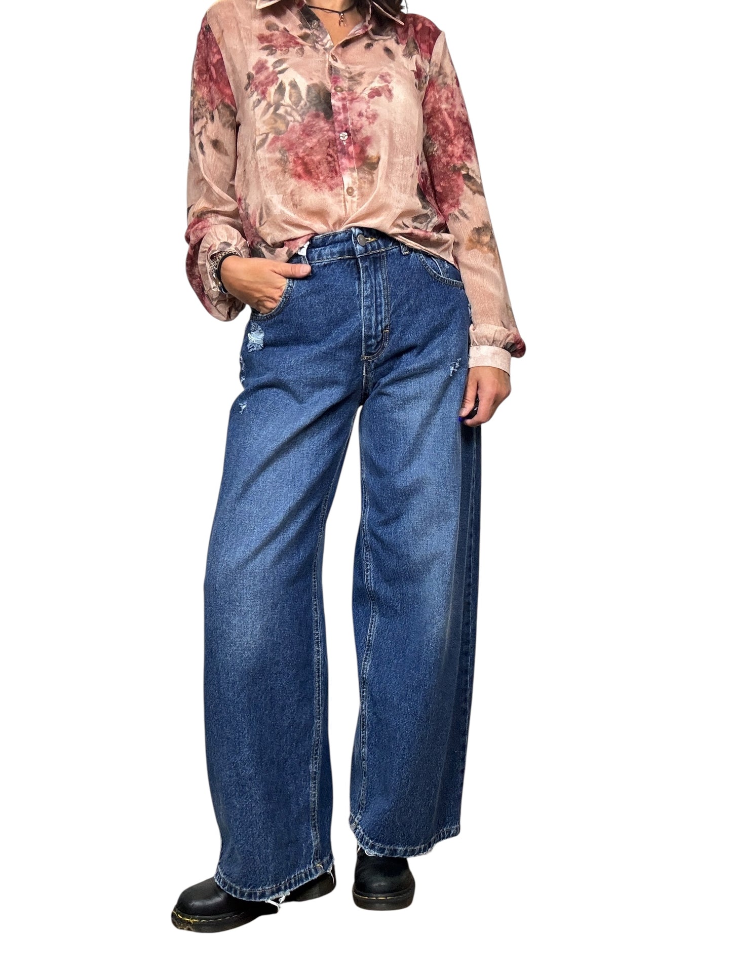 JEANS A PALAZZO CON ROTTURE SUSY MIX