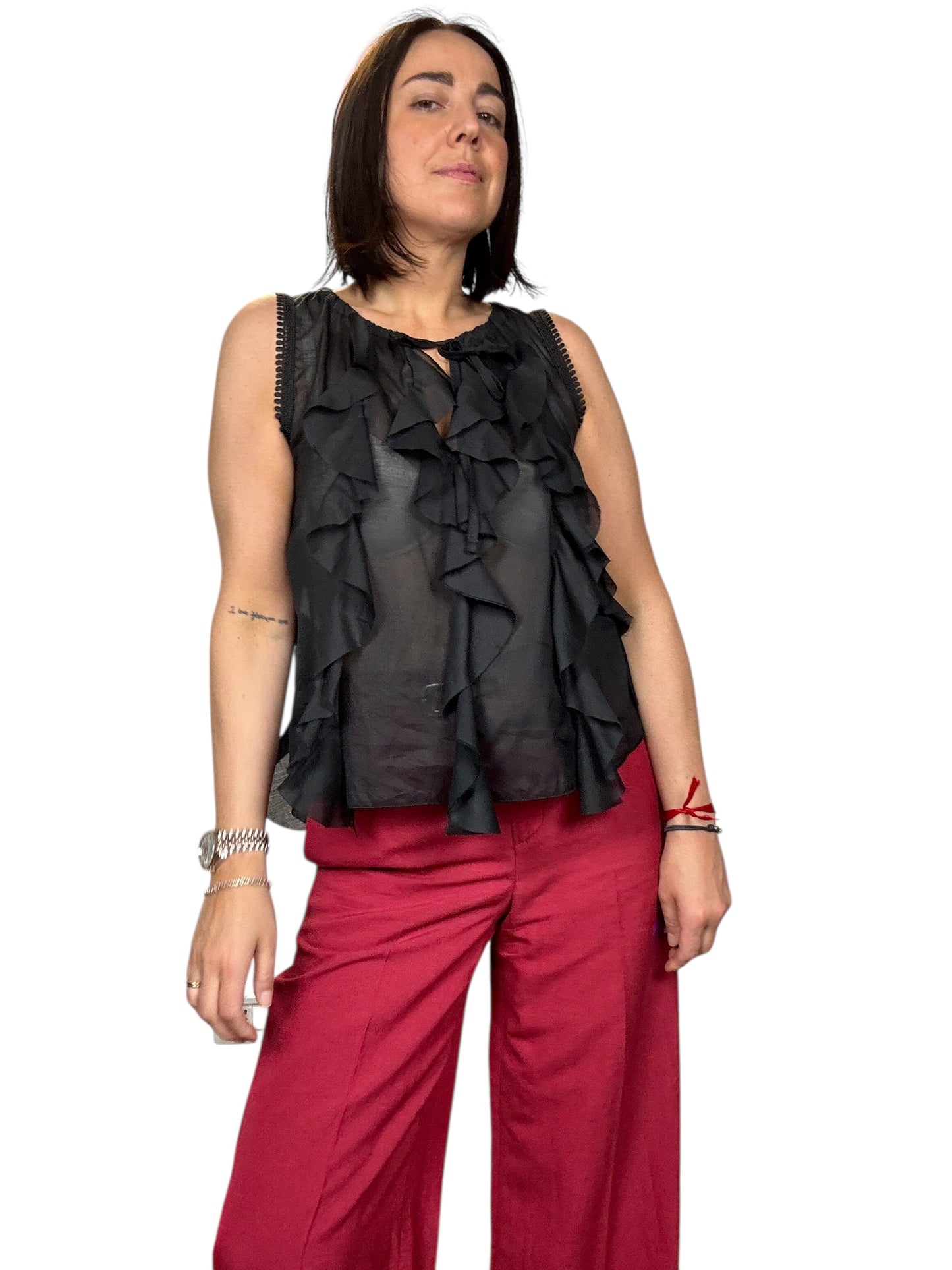 CAMICIA SMANICATA CON VOLANT TENSIONE IN