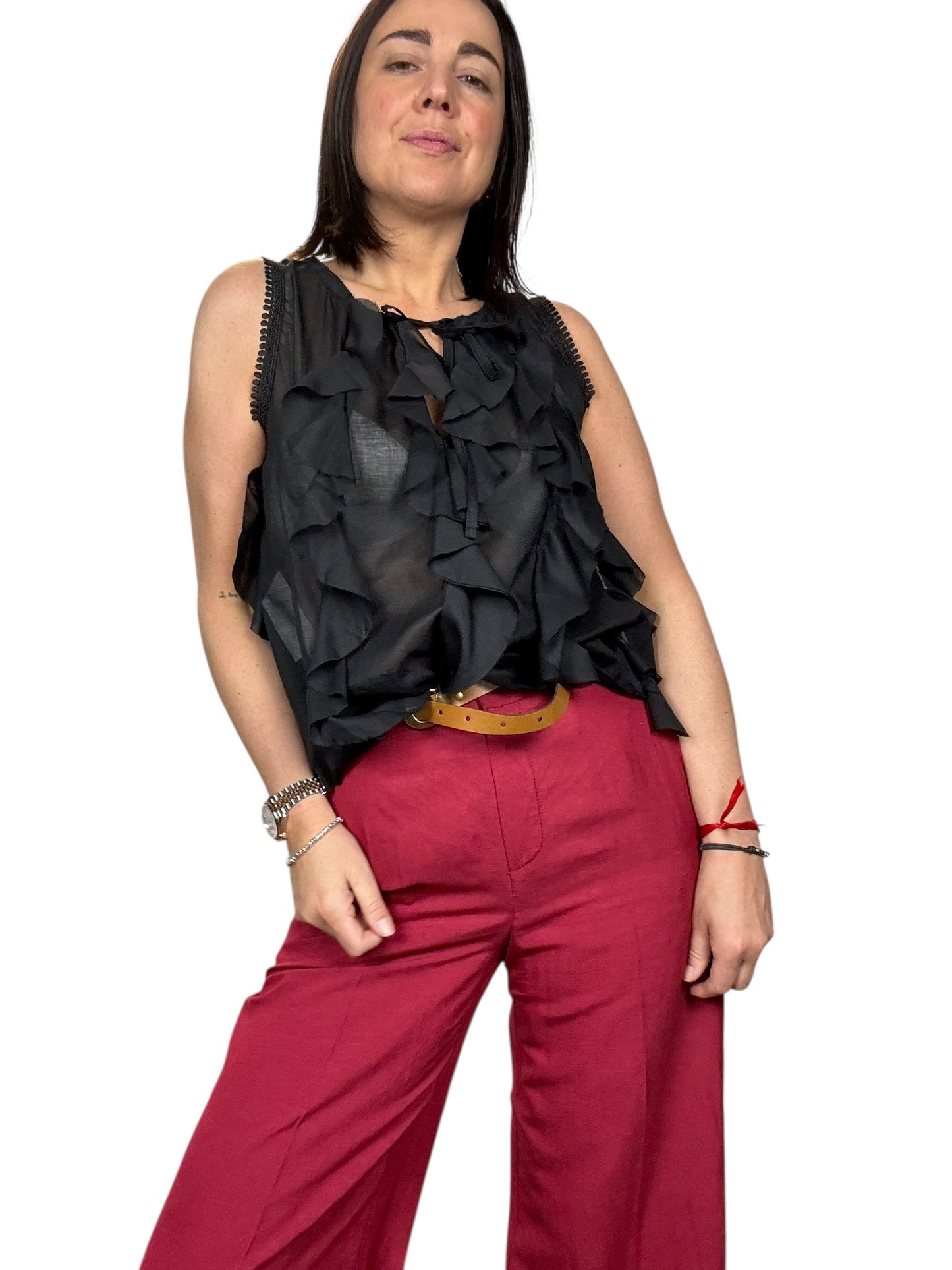 CAMICIA SMANICATA CON VOLANT TENSIONE IN
