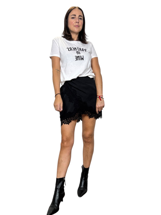 MINIGONNA IN RASO CON PIZZO TENSIONE IN