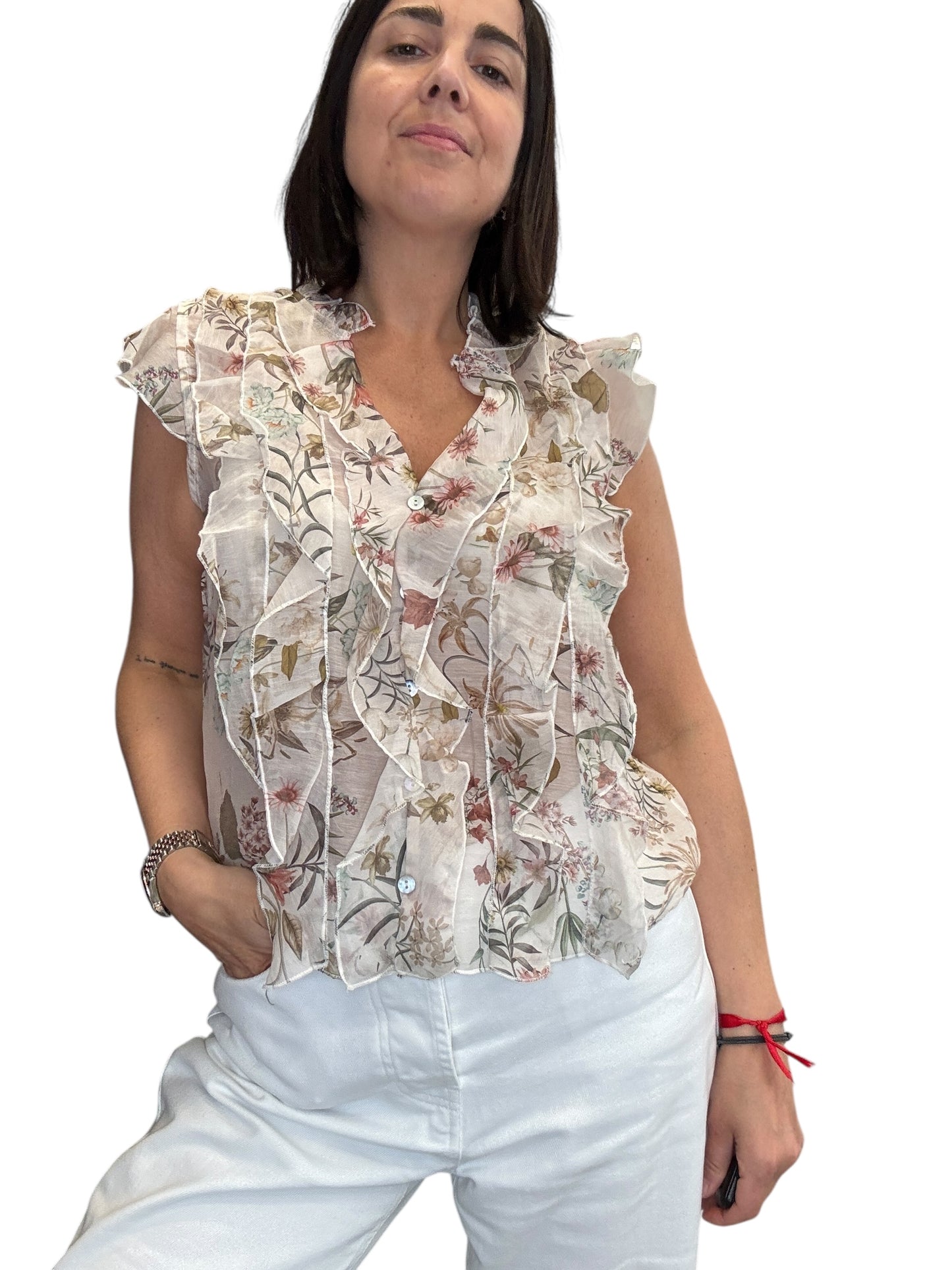 CAMICIA SMANICATA A FIORI CON ROUGES SUSY MIX