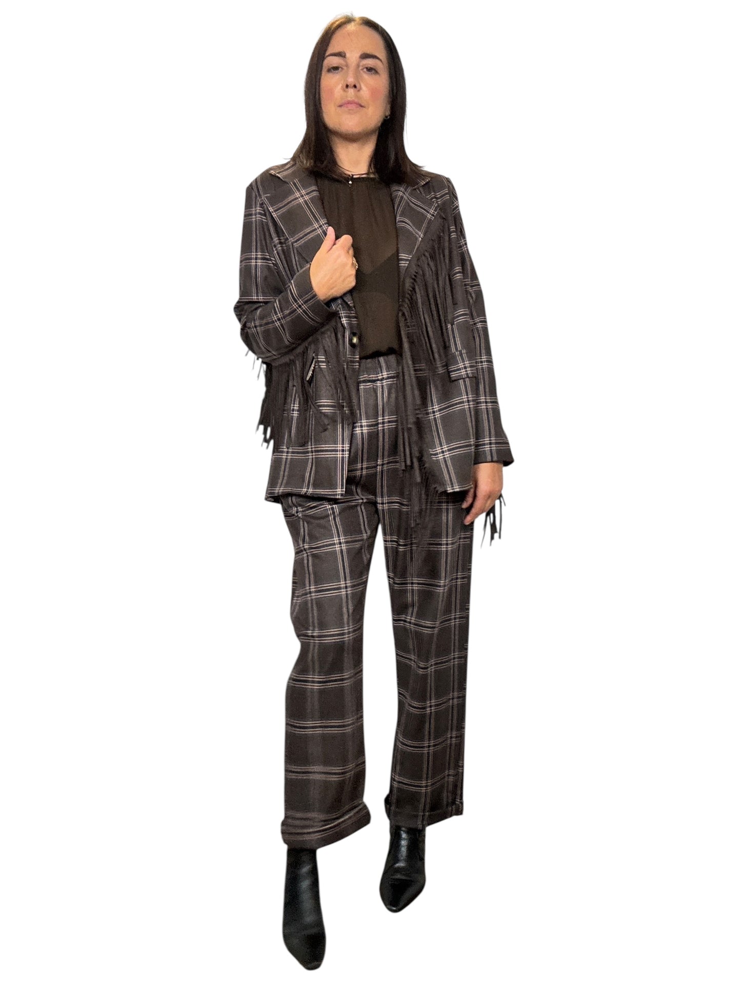 PANTALONE CHECK MARRONE-BORDEAUX SUSY MIX
