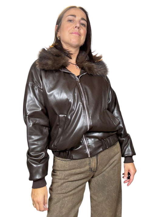 BOMBER IN ECOPELLE CON COLLO DI PELO SUSY MIX