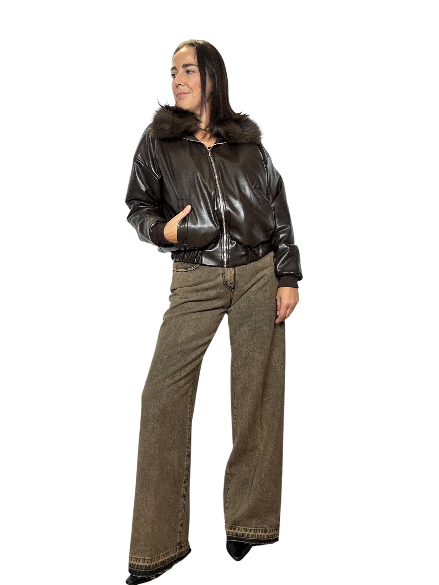 BOMBER IN ECOPELLE CON COLLO DI PELO SUSY MIX