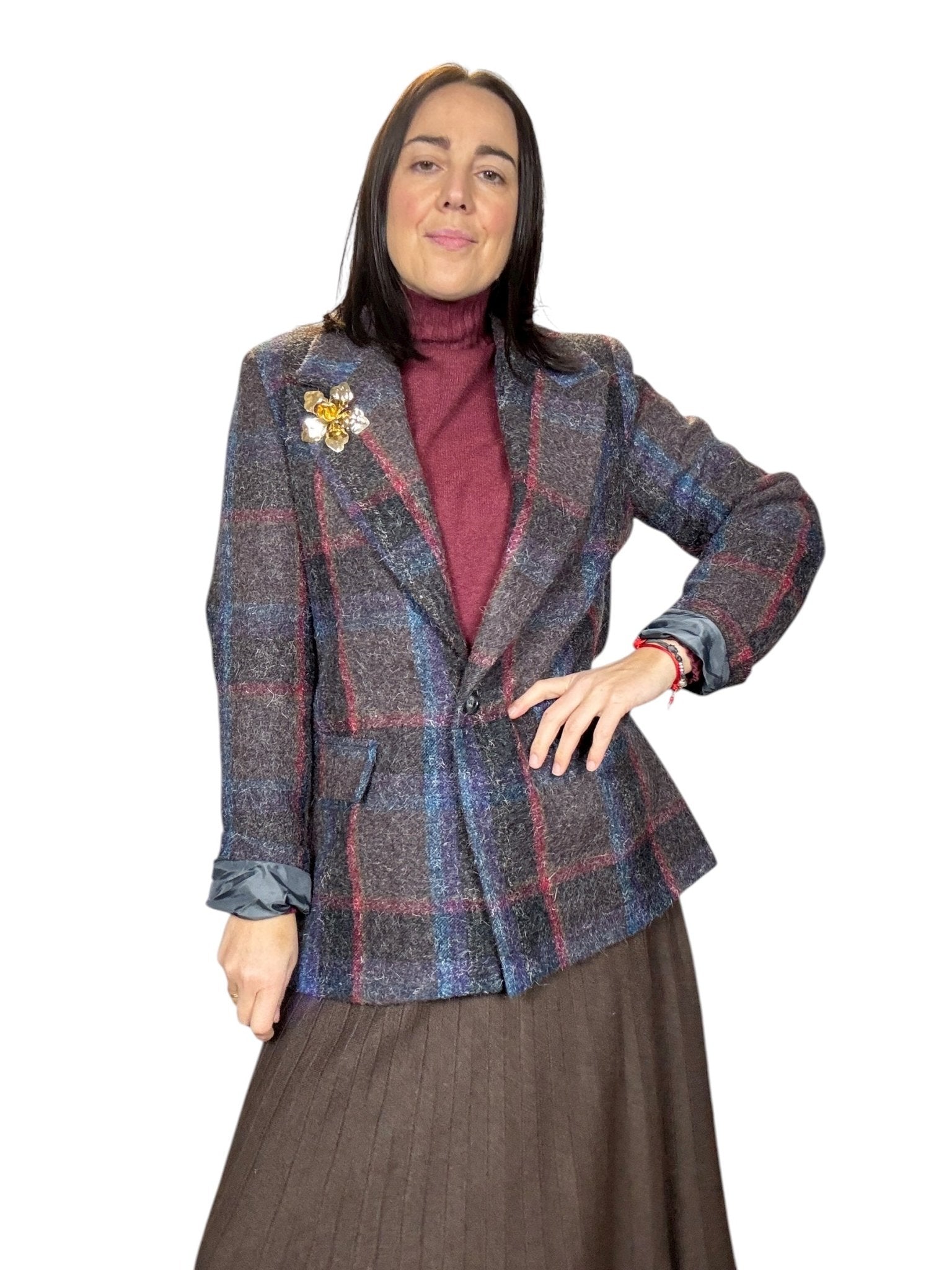 GIACCA - CAPPOTTO IN LANA COTTA CHECK MARRONE - AZZURRO SUSY MIX - XE BLU ABBIGLIAMENTO