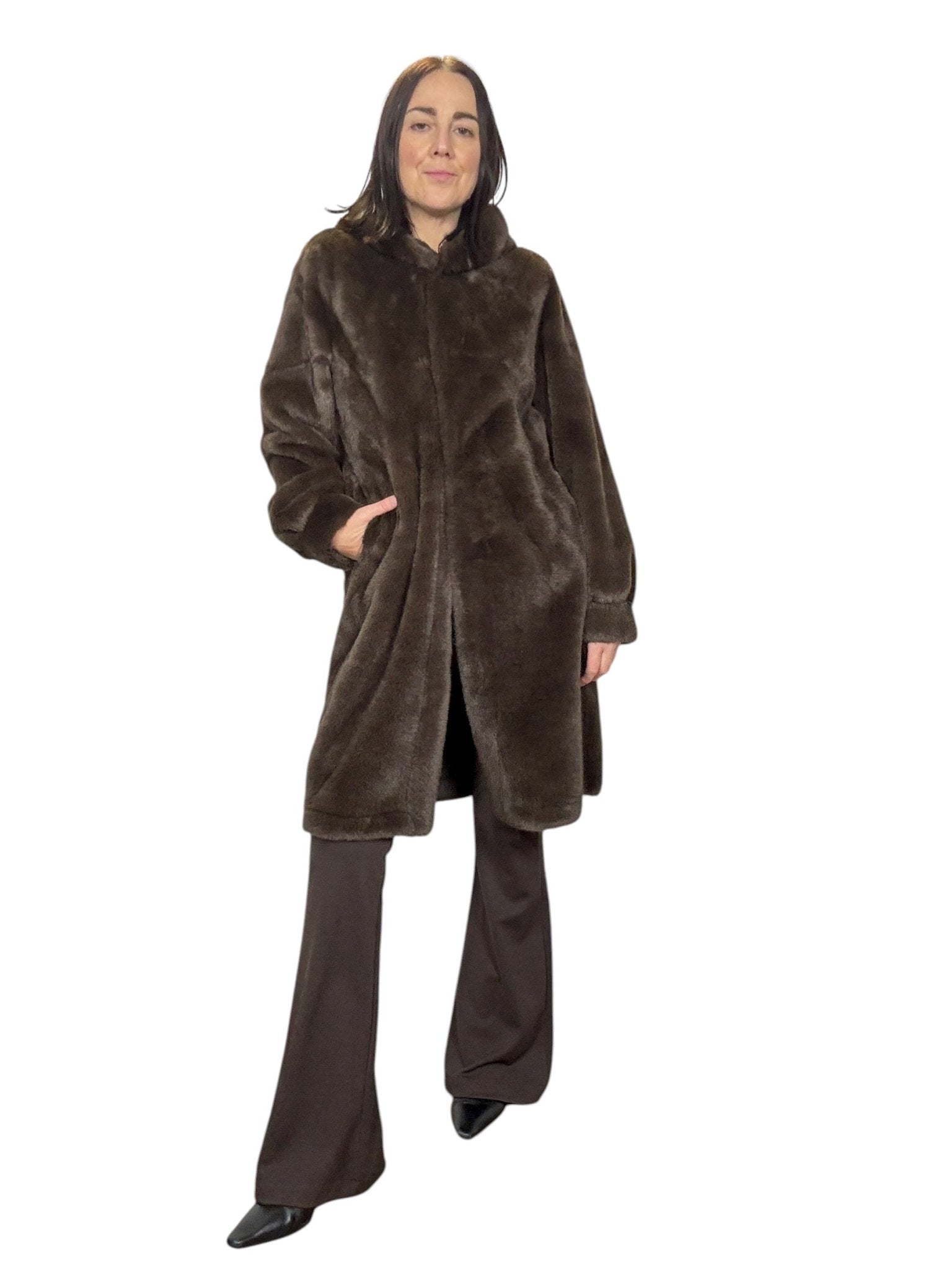 PELLICCIA LUNGA CON CAPPUCCIO SUSY MIX - XE BLU ABBIGLIAMENTO