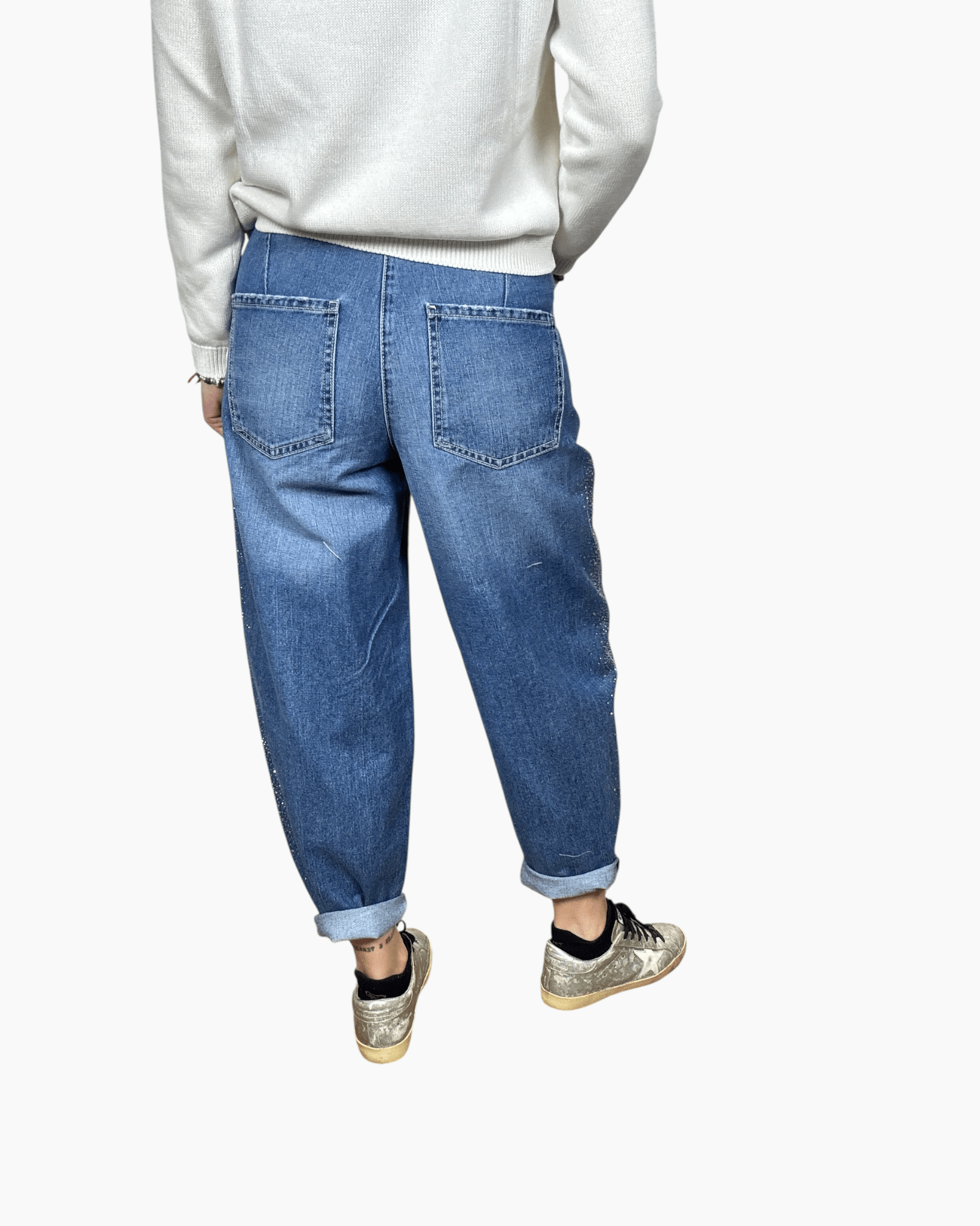 JEANS CARROT CON STRASS SUSY MIX - XE BLU ABBIGLIAMENTO