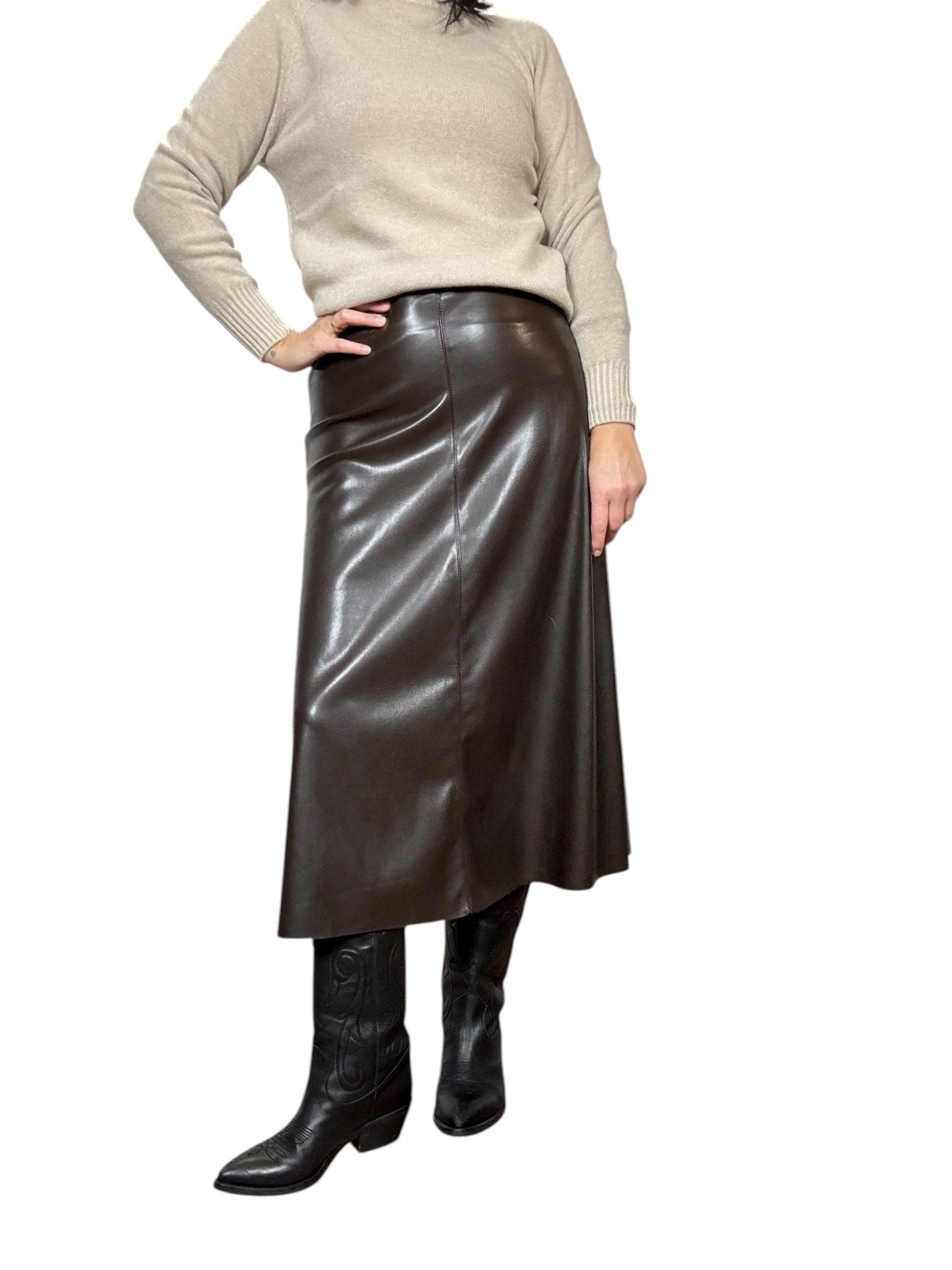 GONNA IN ECOPELLE SVASATA TENSIONE IN - XE BLU ABBIGLIAMENTO