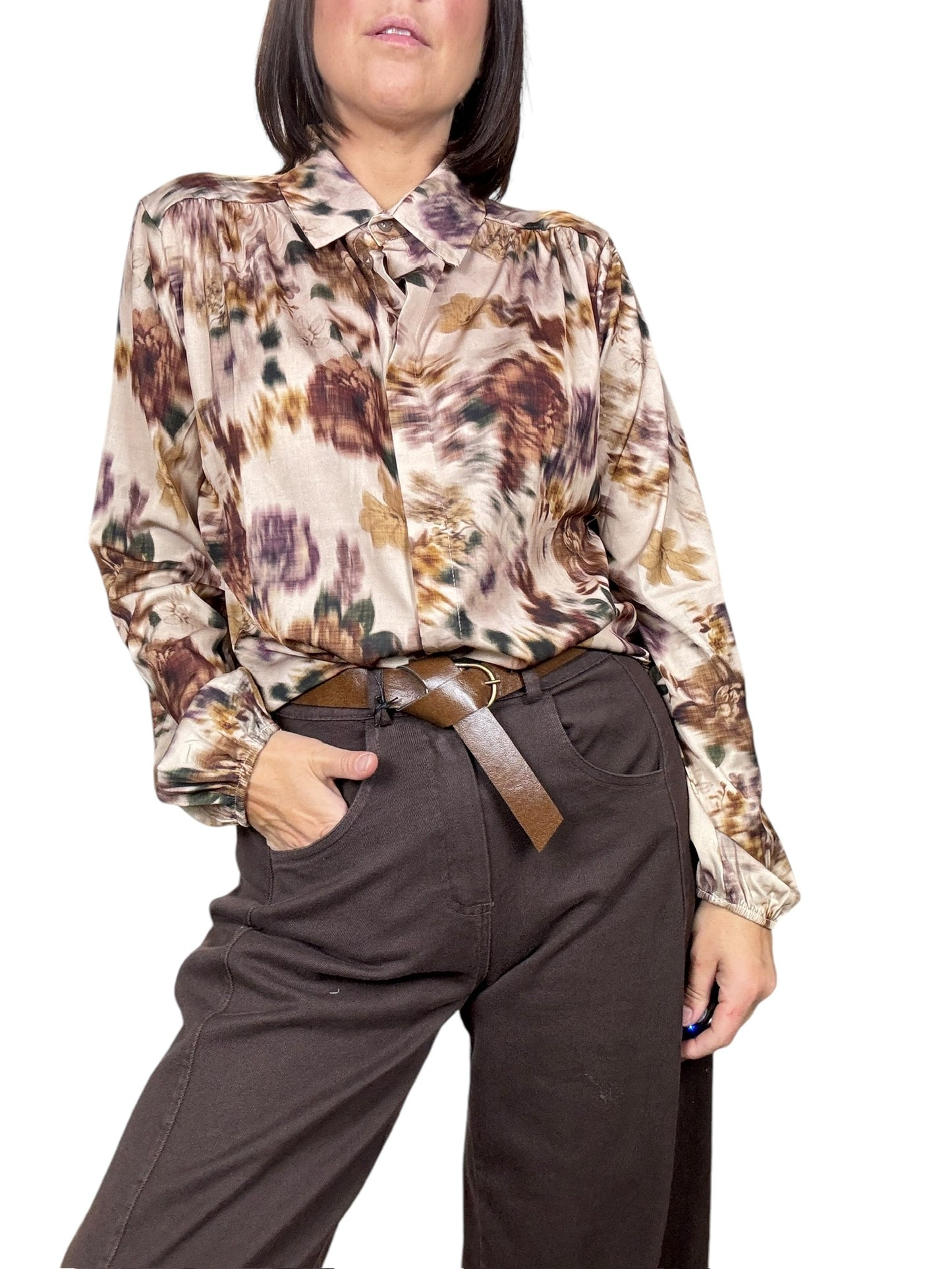 CAMICIA A FANTASIA BEIGE-MARRONE SUSY MIX