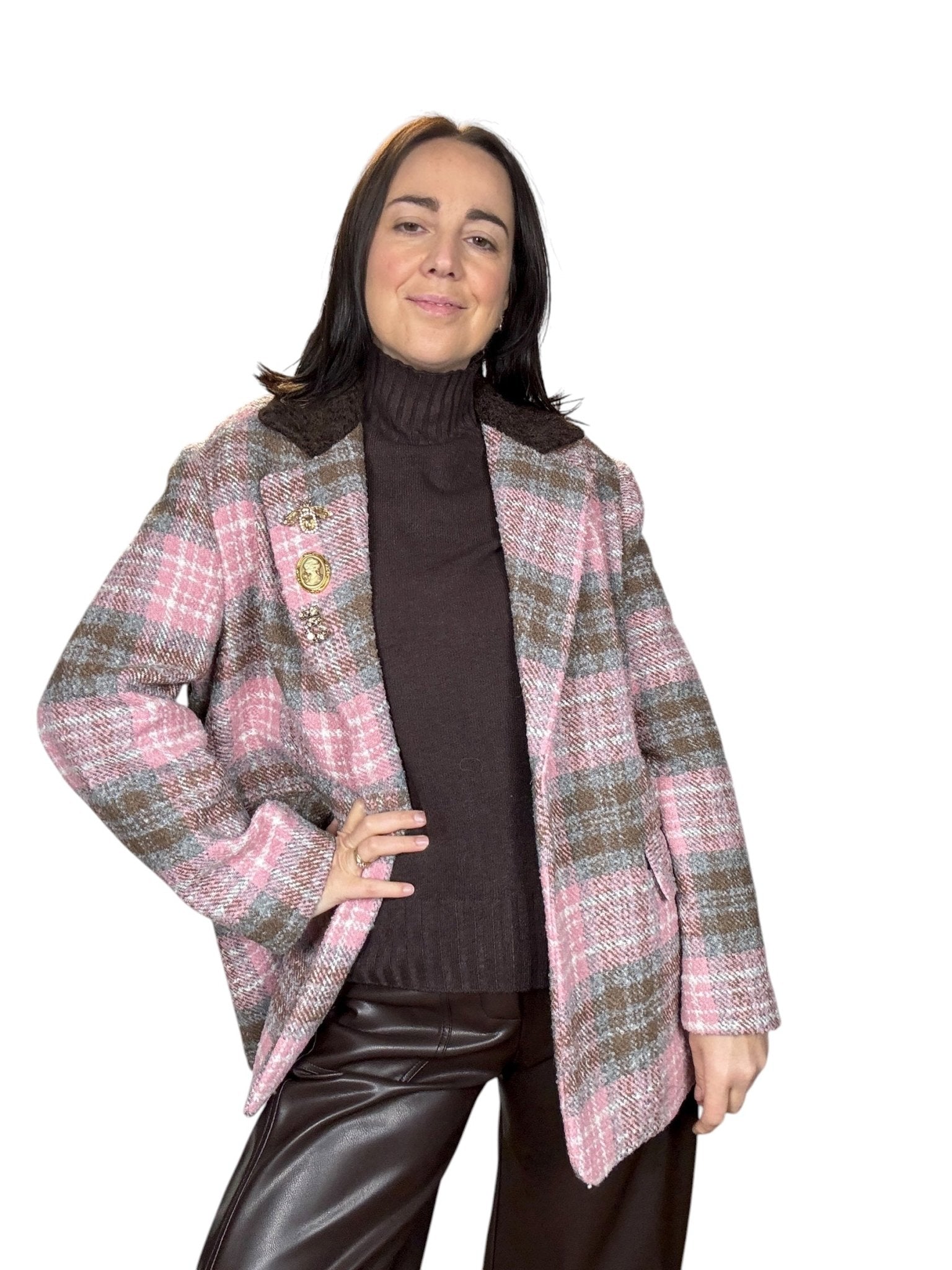 GIACCA - CAPPOTTO CHECK ROSA - MARRONE SUSY MIX - XE BLU ABBIGLIAMENTO