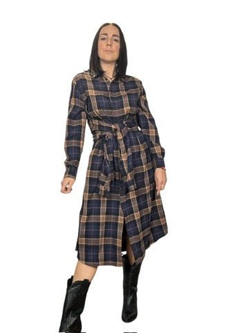 ABITO CHECK CON MANICA ALLACCIATA DIXIE - XE BLU ABBIGLIAMENTO