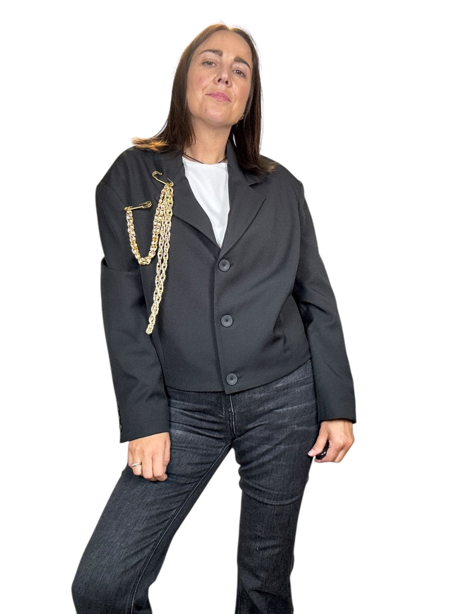 GIACCA CROPPED CON SPILLE A CATENA SUSY MIX - XE BLU ABBIGLIAMENTO