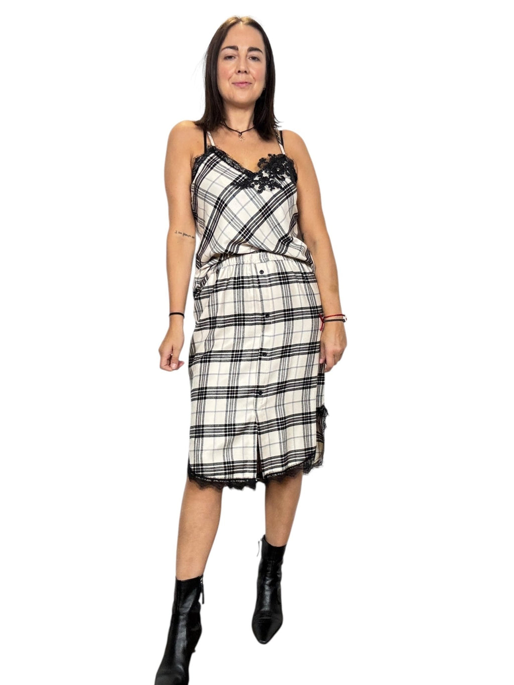 TOP CHECK BIANCO - NERO DIXIE - XE BLU ABBIGLIAMENTO