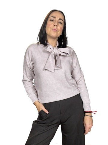 MAGLIA IN LUREX CON FIOCCO SUSY MIX - XE BLU ABBIGLIAMENTO