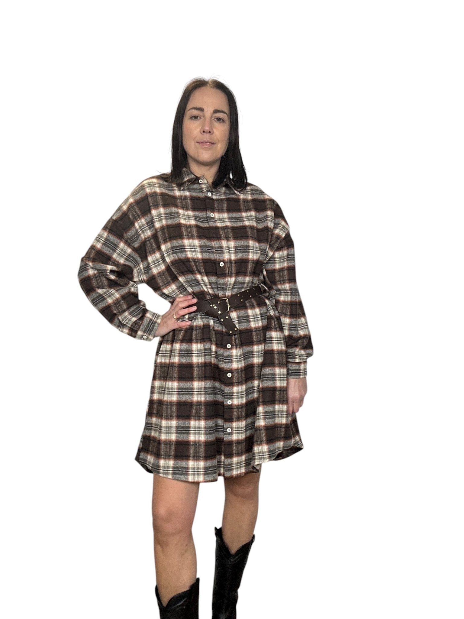 ABITO CORTO CHECK MARRONE - GRIGIO DIXIE - XE BLU ABBIGLIAMENTO