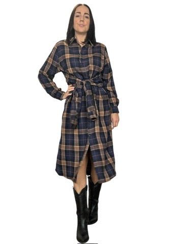 ABITO CHECK CON MANICA ALLACCIATA DIXIE - XE BLU ABBIGLIAMENTO