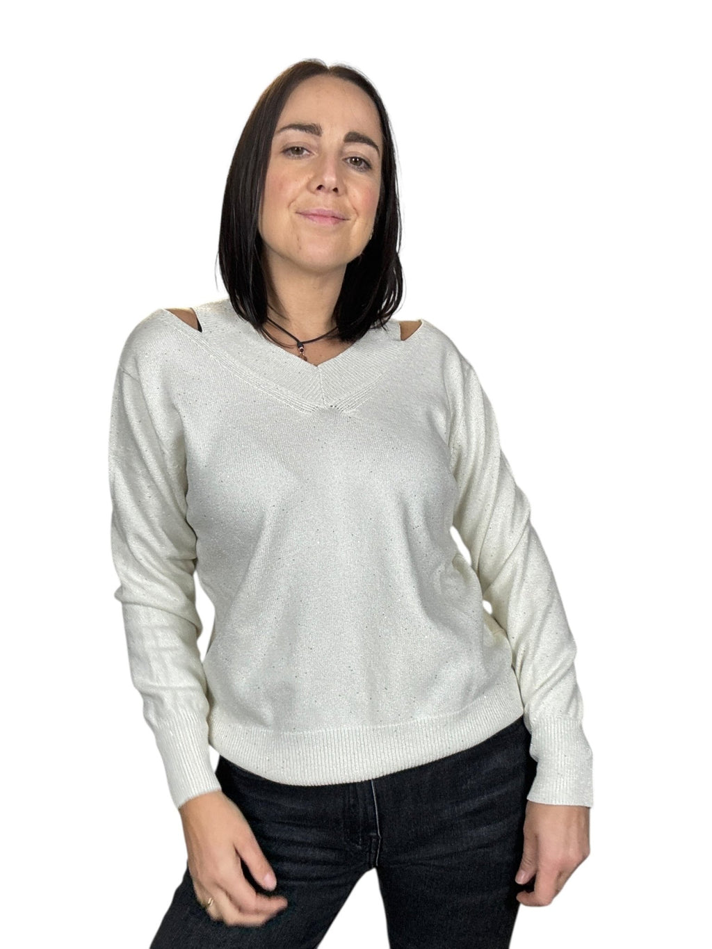 MAGLIA IN LUREX DOPPIO SCOLLO SUSY MIX - XE BLU ABBIGLIAMENTO