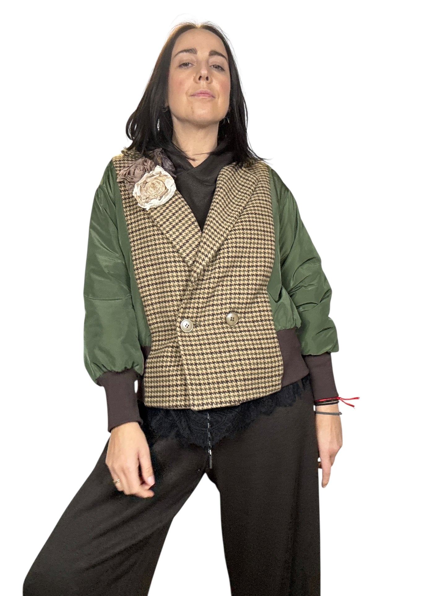 BOMBER VERDE CON INSERTO IN PIEDE POULE SUSY MIX