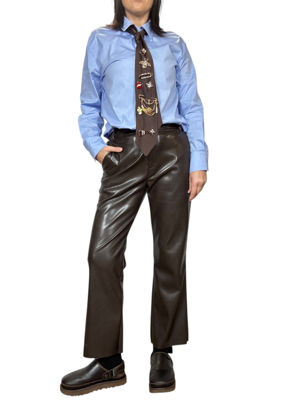 PANTALONE IN ECOPELLE A TROMBETTA TENSIONE IN - XE BLU ABBIGLIAMENTO