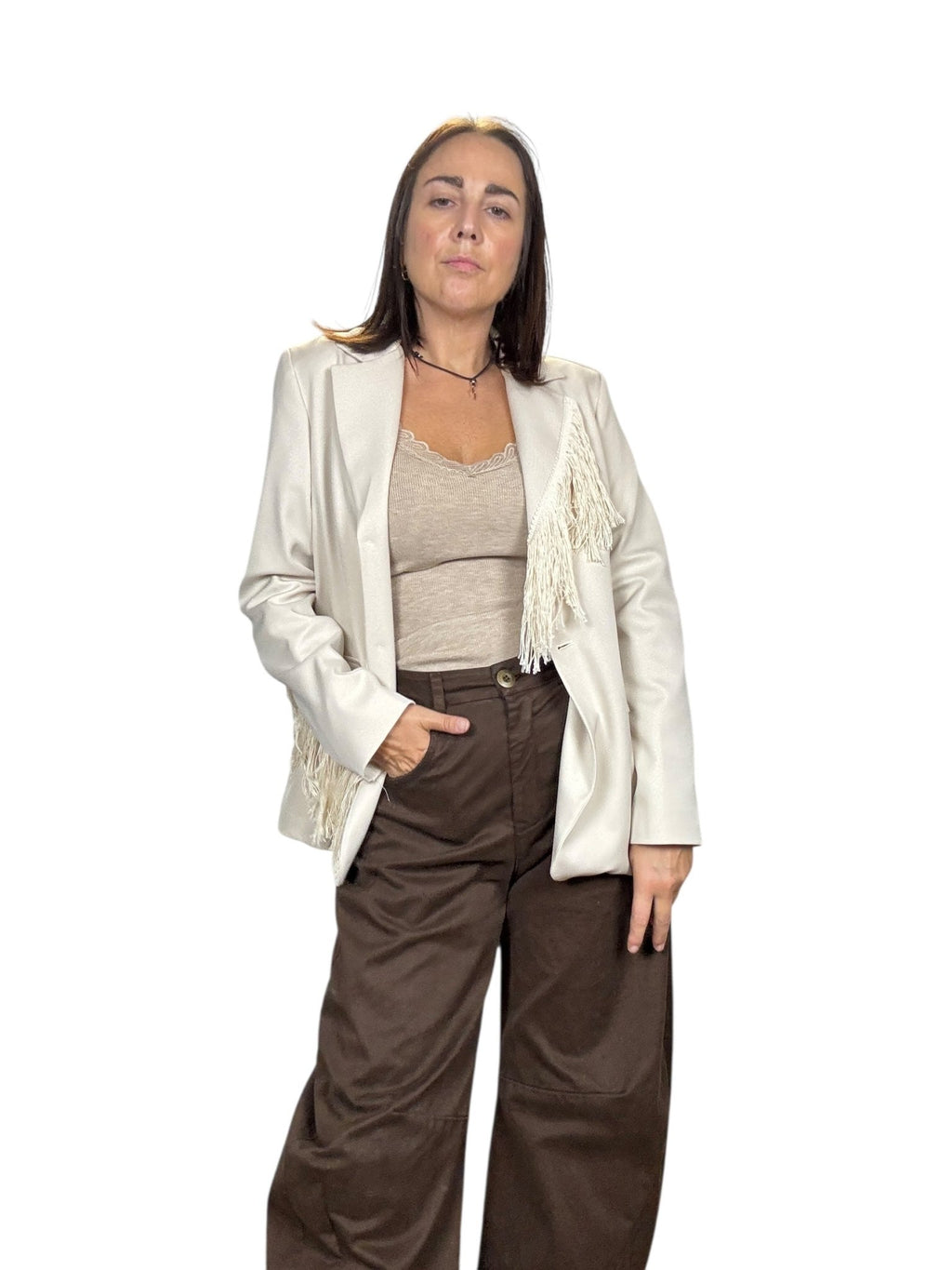 GIACCA CON FRANGE SUSY MIX - XE BLU ABBIGLIAMENTO