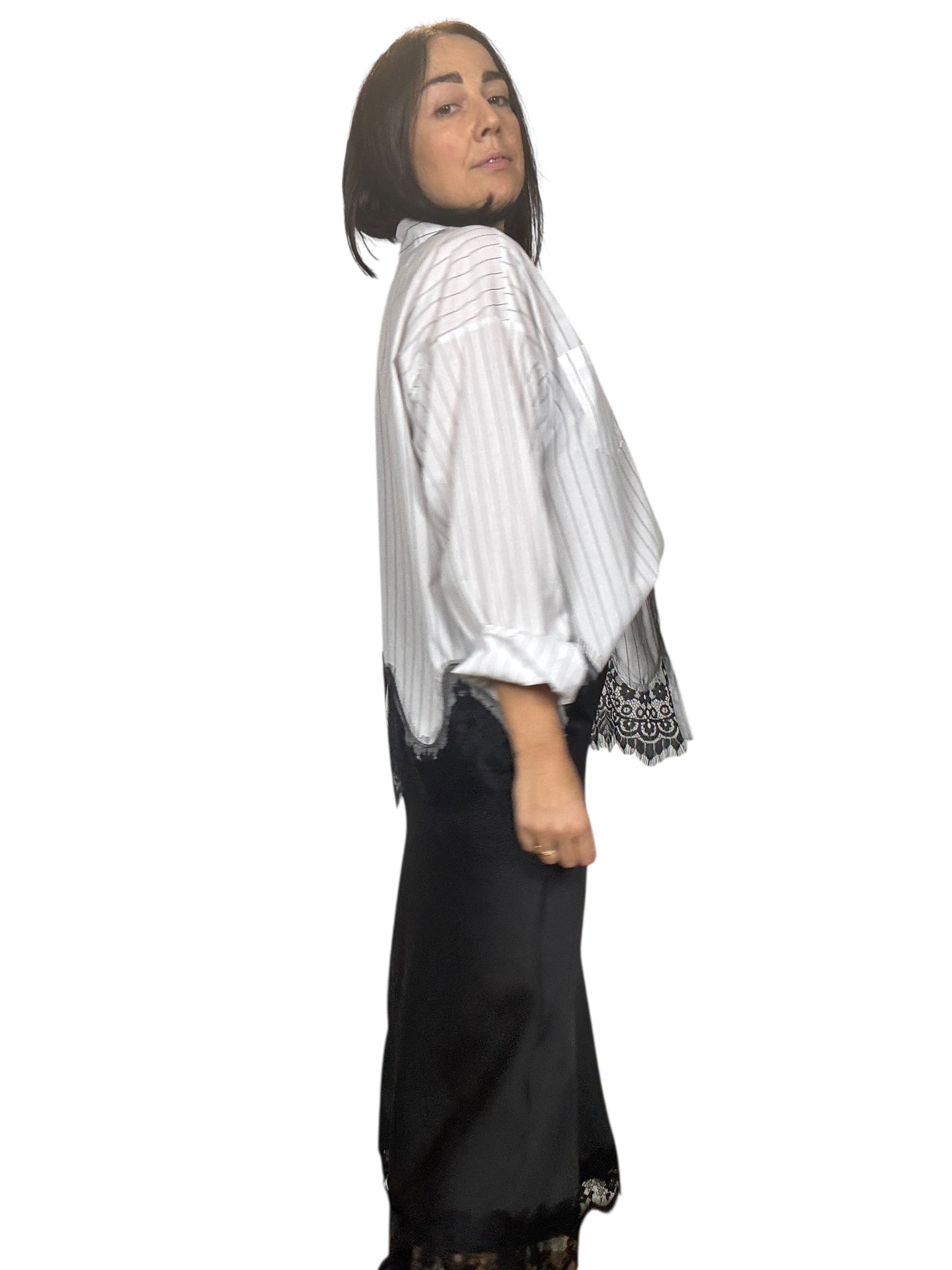CAMICIA IN COTONE CON INSERTO IN PIZZO MOTEL