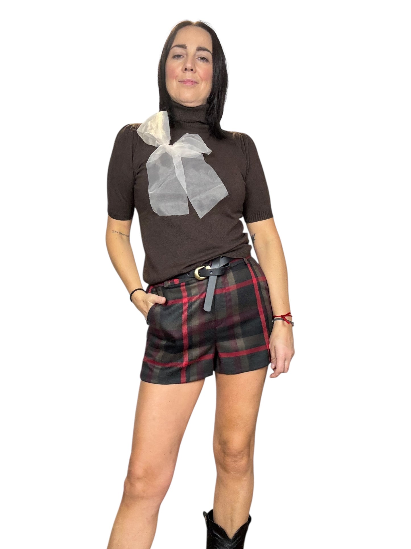 SHORT CHECK ROSSO-MARRONE TENSIONE IN