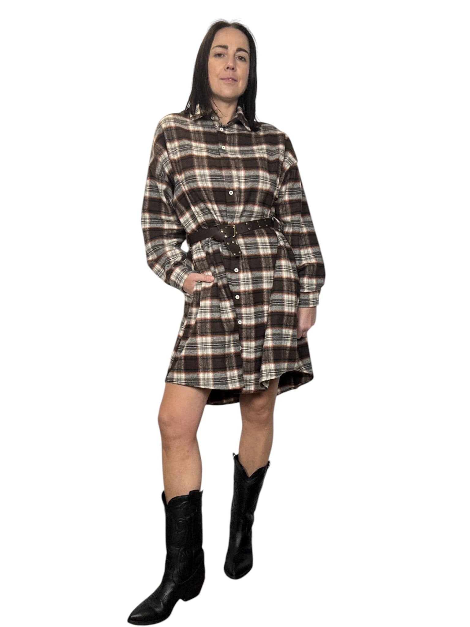 ABITO CORTO CHECK MARRONE - GRIGIO DIXIE - XE BLU ABBIGLIAMENTO