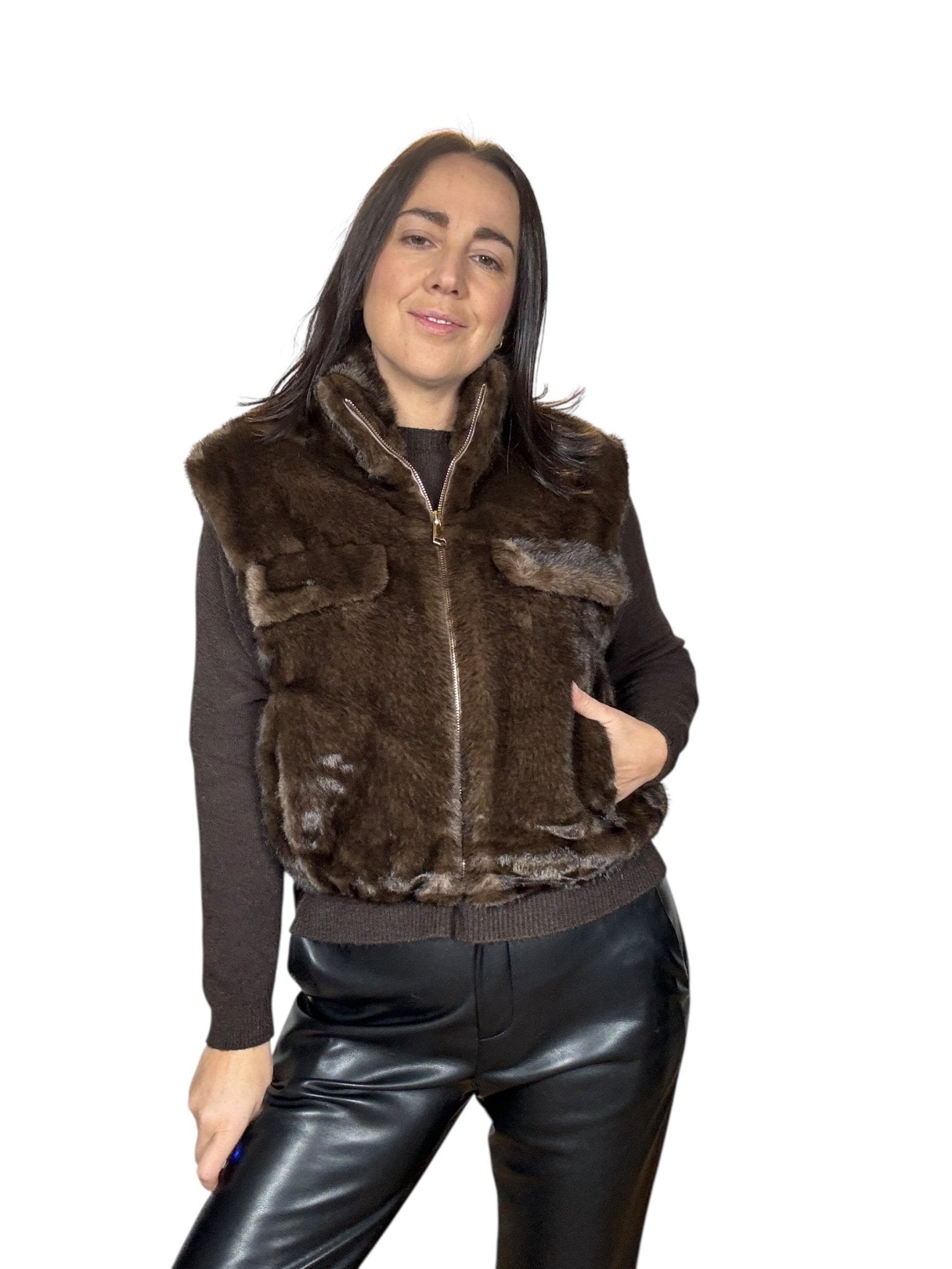 GILET ECOPELLICCIA CON TASCHINE SUSY MIX - XE BLU ABBIGLIAMENTO