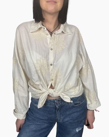 CAMICIA RICAMATA CON MICROPAILLETTES SUSY MIX - XE BLU ABBIGLIAMENTO